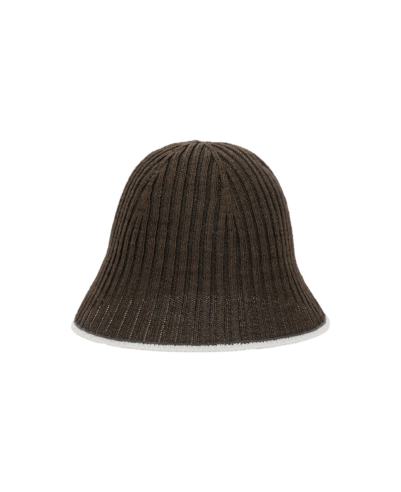 Brunello Cucinelli Brown Hat With Contrasting Hem And Ribbed Knit In Fabric Woman - Brown