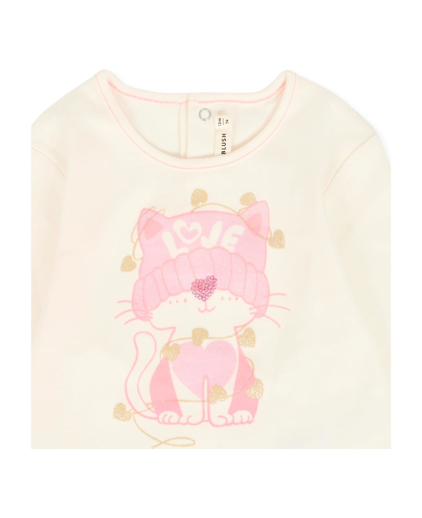 Billieblush Ivory T-shirt For Baby Girl With Cat - Ivory
