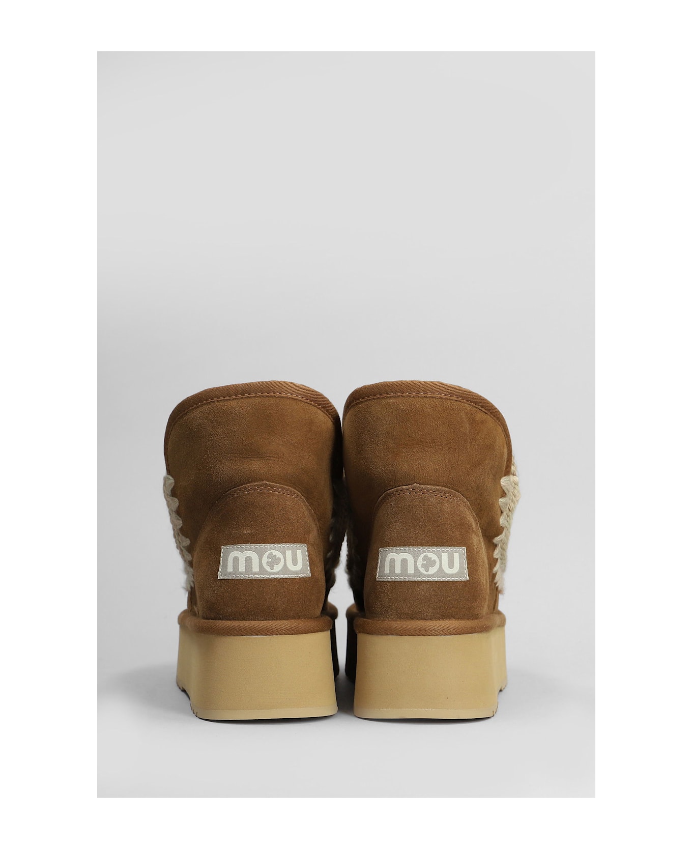 Mou Mini Eskimo Platform Ankle Boots Inside Wedge In Brown Suede - brown