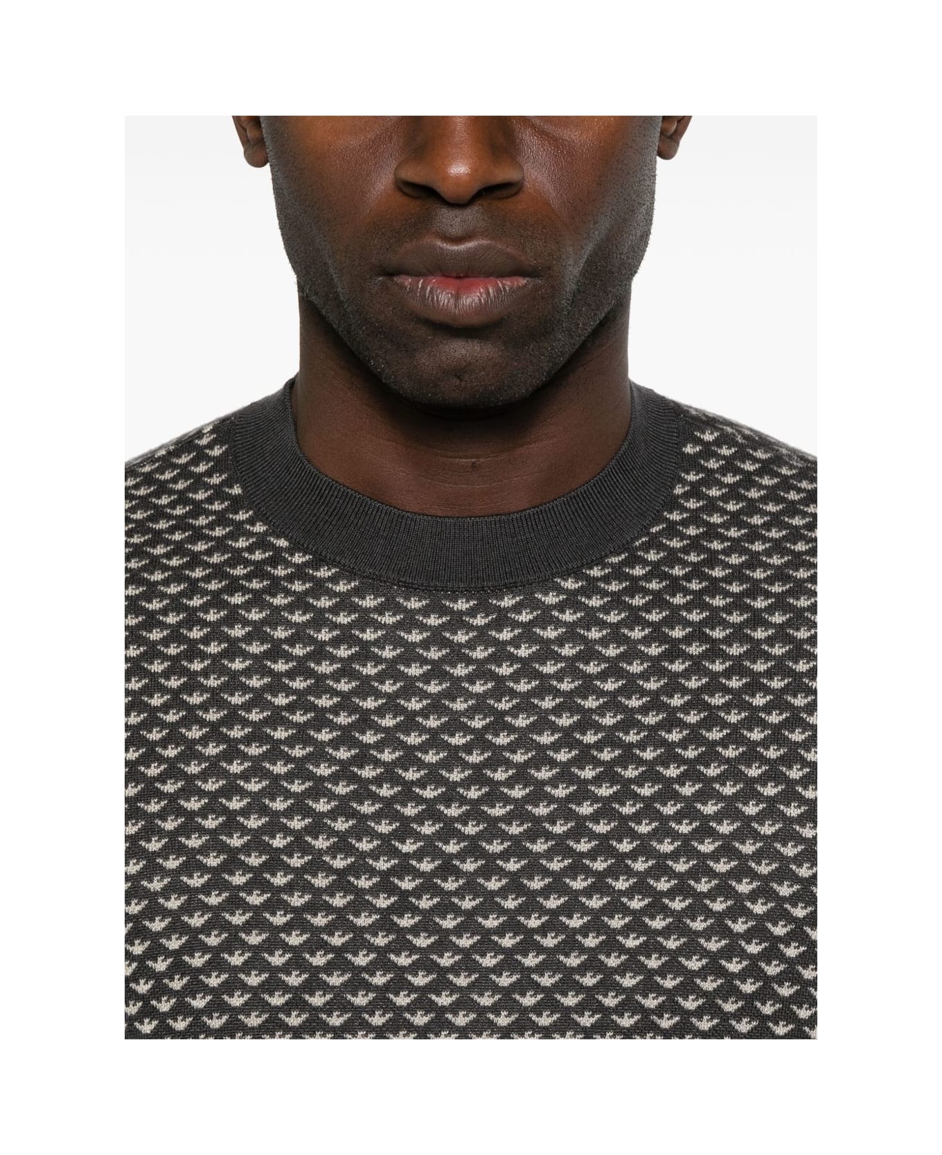 Emporio Armani Allover Logo Wool Blend Sweater - Black