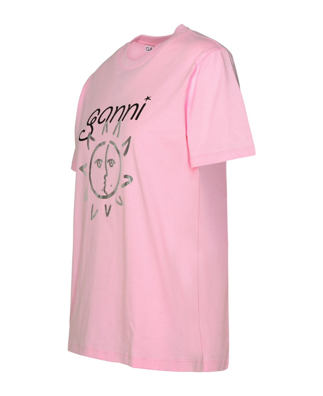 Ganni Pink Cotton T-shirt - Lilla Tシャツ