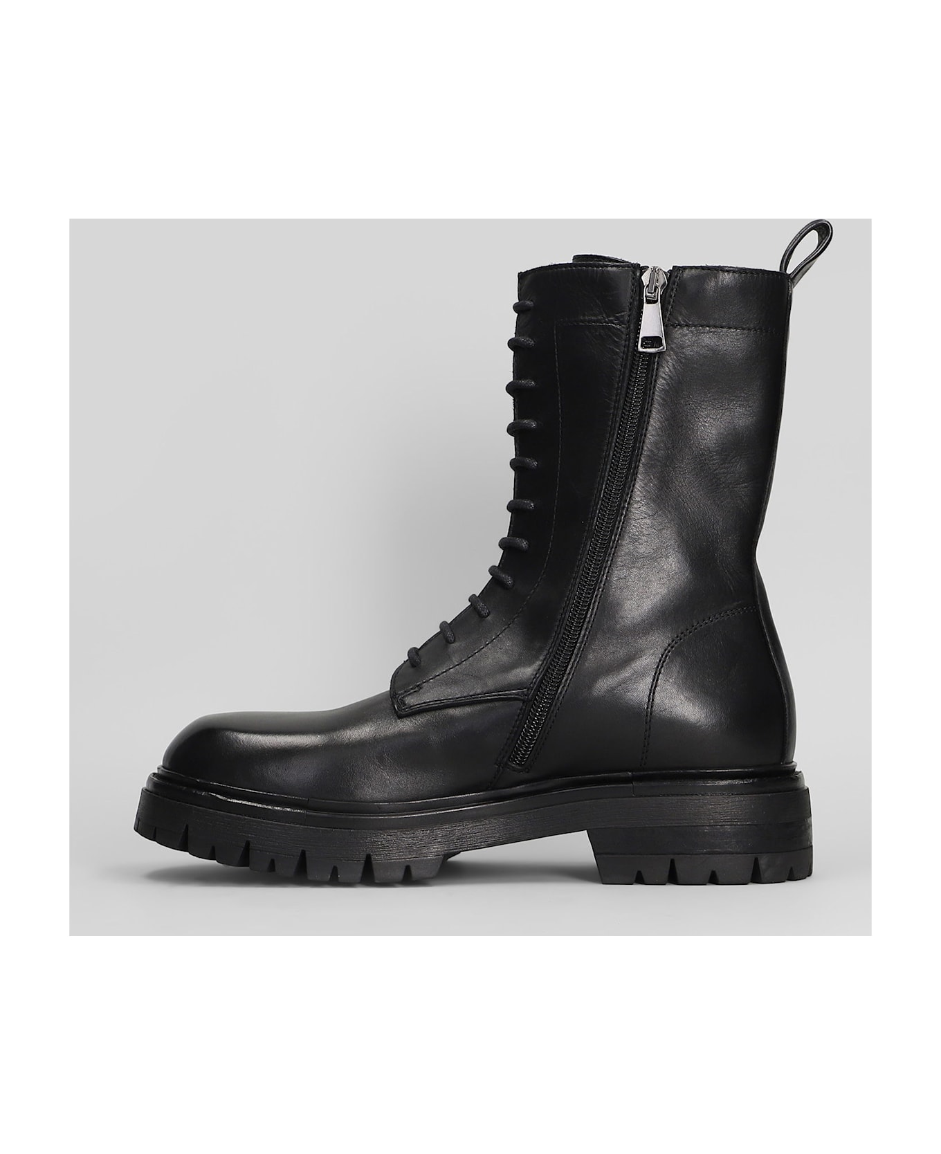 Elena Iachi Combat Boots In Black Leather - black