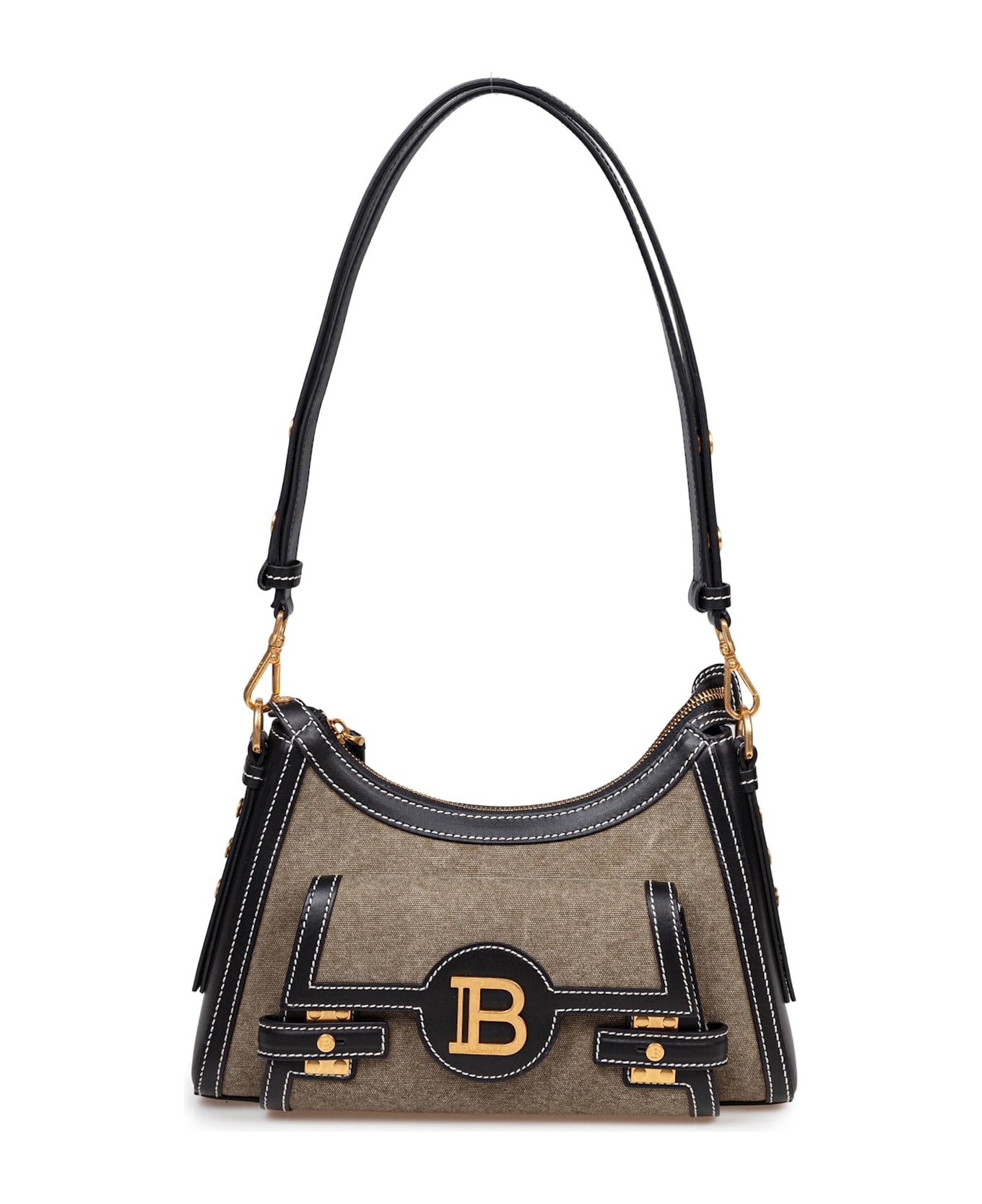 Balmain Borsa B-buzz Hobo In Tele E Pelle Colore Kaki E Noir - kaki/noir