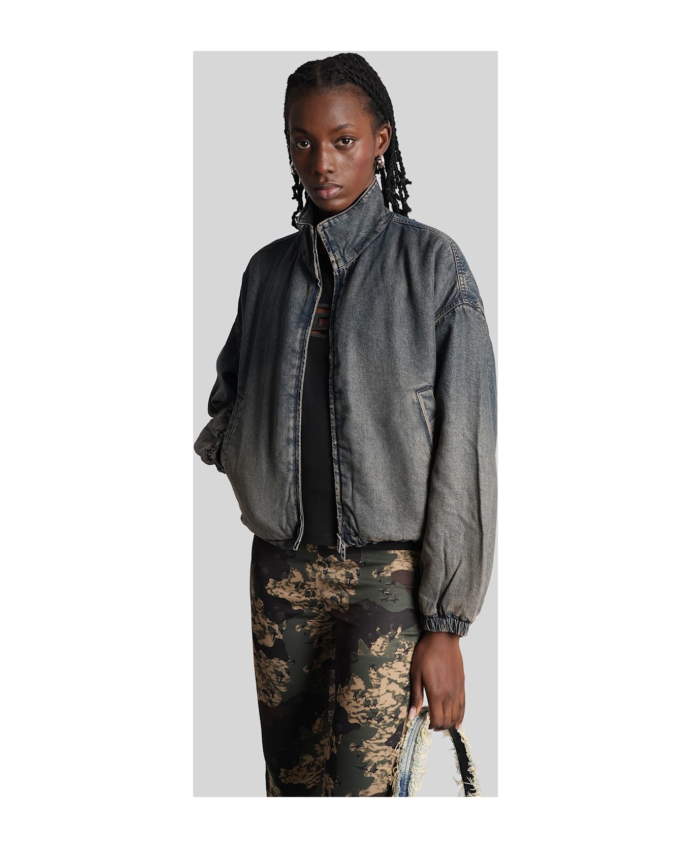 Diesel De-flower-s Bomber Jacket In Blue Cly - blue