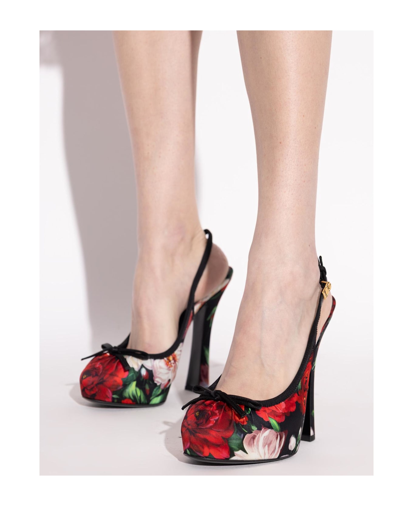 Dolce & Gabbana Platform Shoes With Floral Motif - BLACK/RED