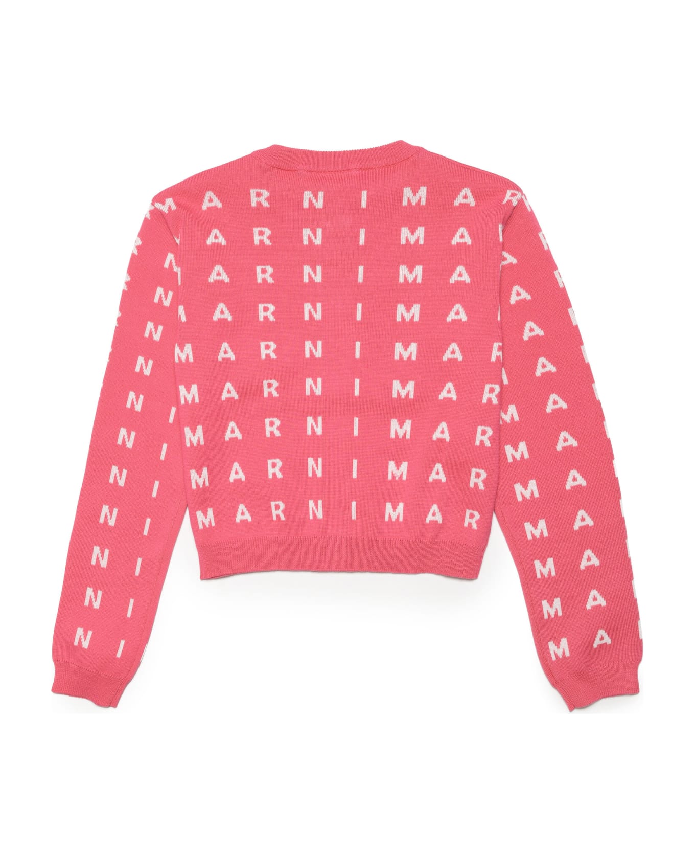 Marni Mk112f Knitwear Marni Fuchsia Cotton Long-sleeved Cardigan With Allover Inlaid Logo - Bright fuxya