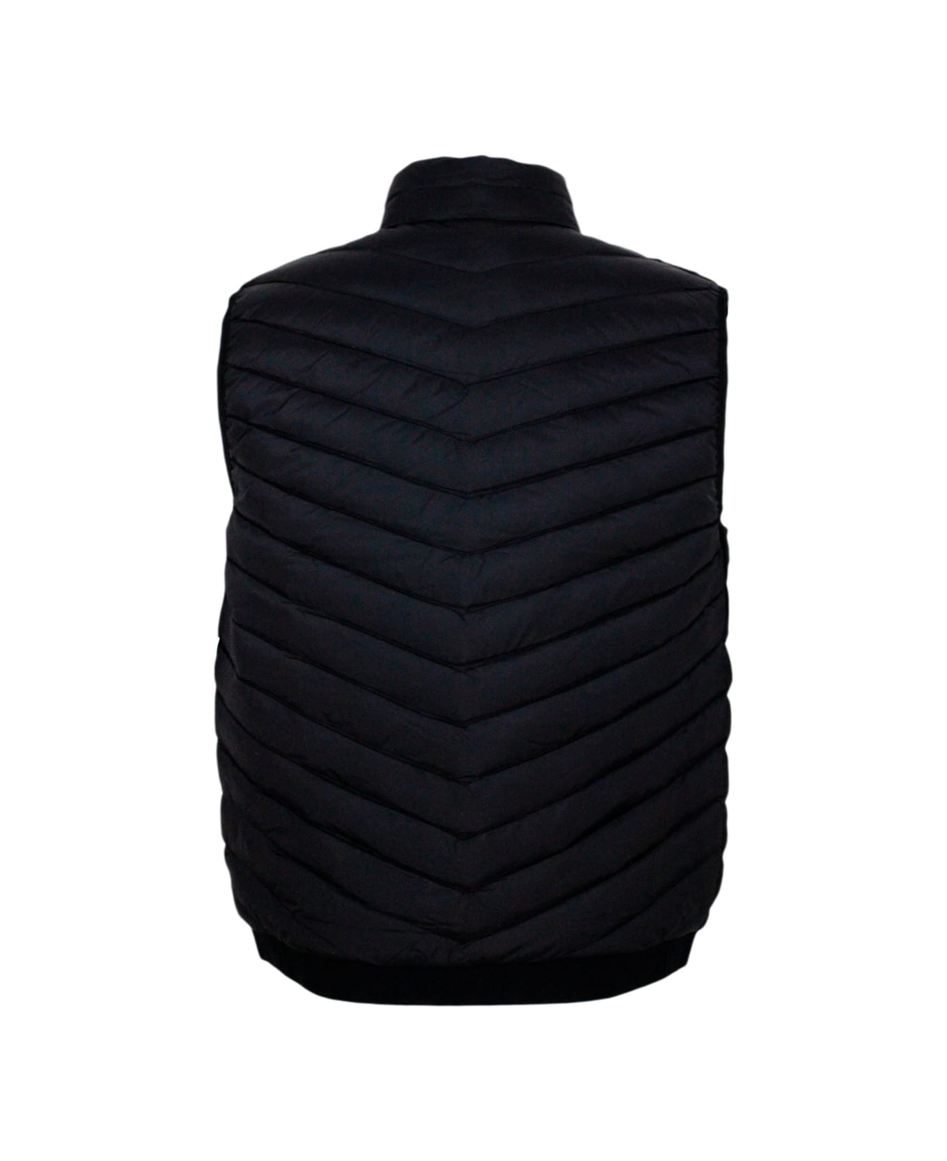 Armani Collezioni Sleeveless Vest In Light Down Jacket With Logoed And Elasticated Bottom And Zip Closure - Black