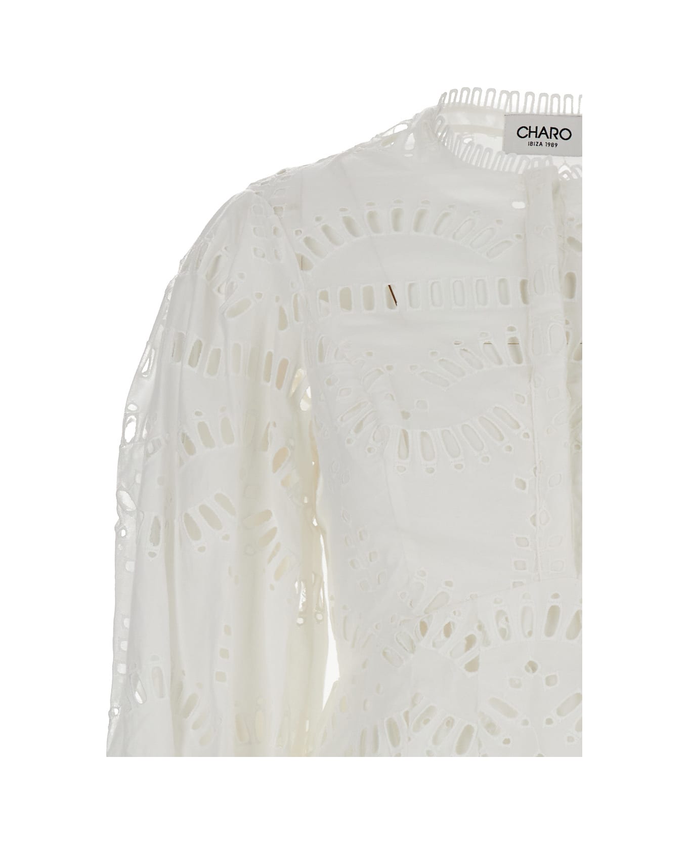 Charo Ruiz White Sangallo Lace Short 'franca' Dress In Cotton Blend Woman - White