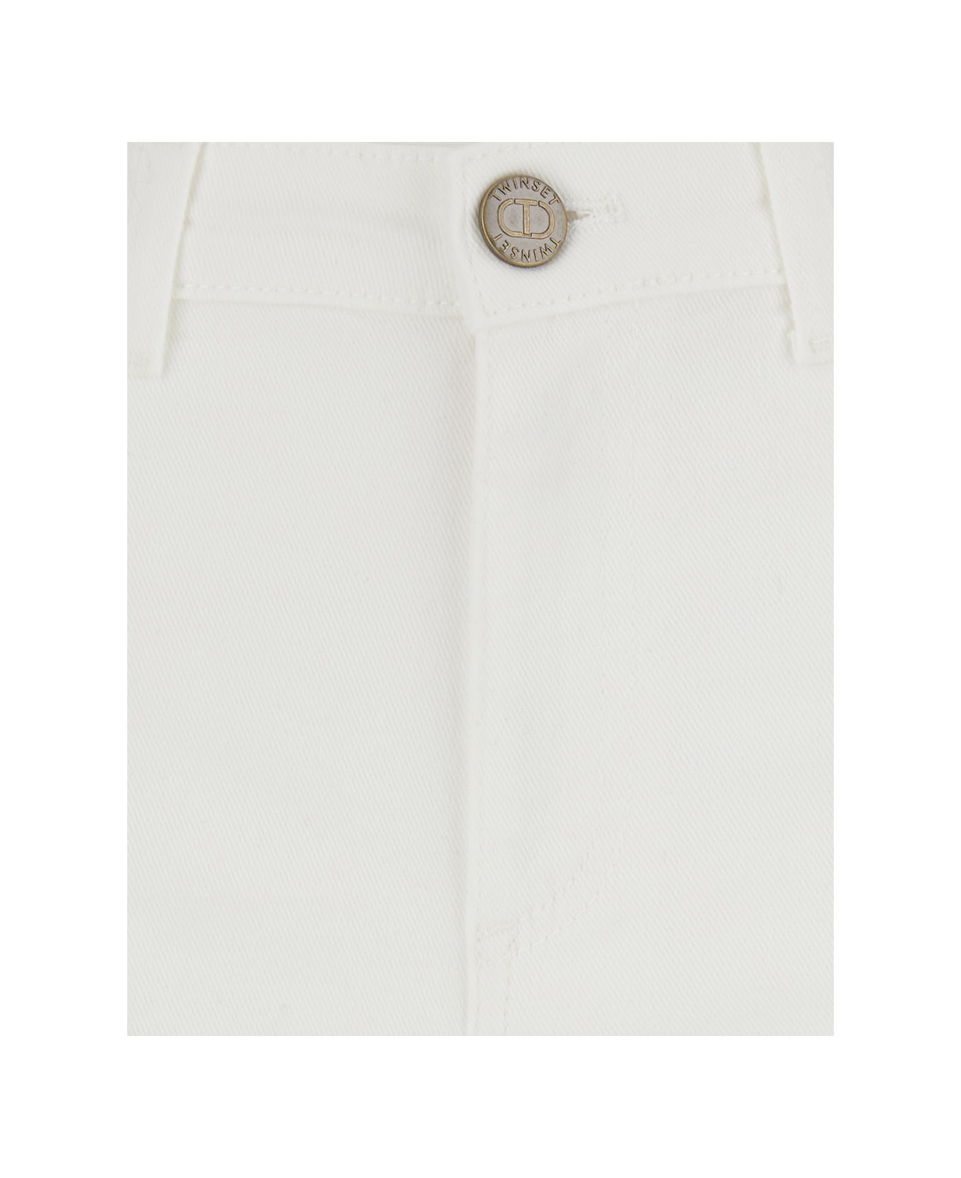 TwinSet White Pants With Wide Leg And Logo Patch On The Rear In Cotton Woman - Neve
