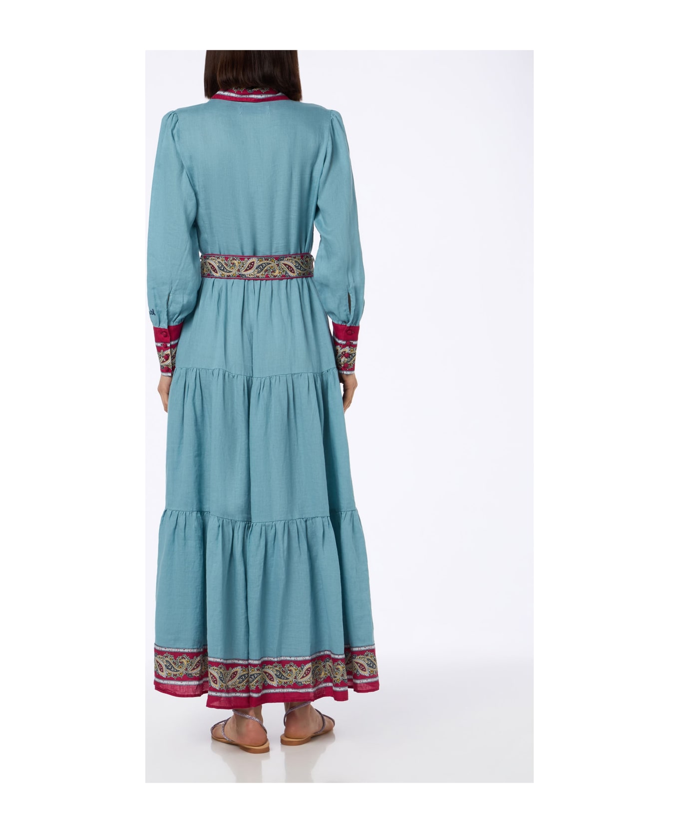 MC2 Saint Barth Woman Light Blue Linen Dress Jensen With Paisley Placed Print