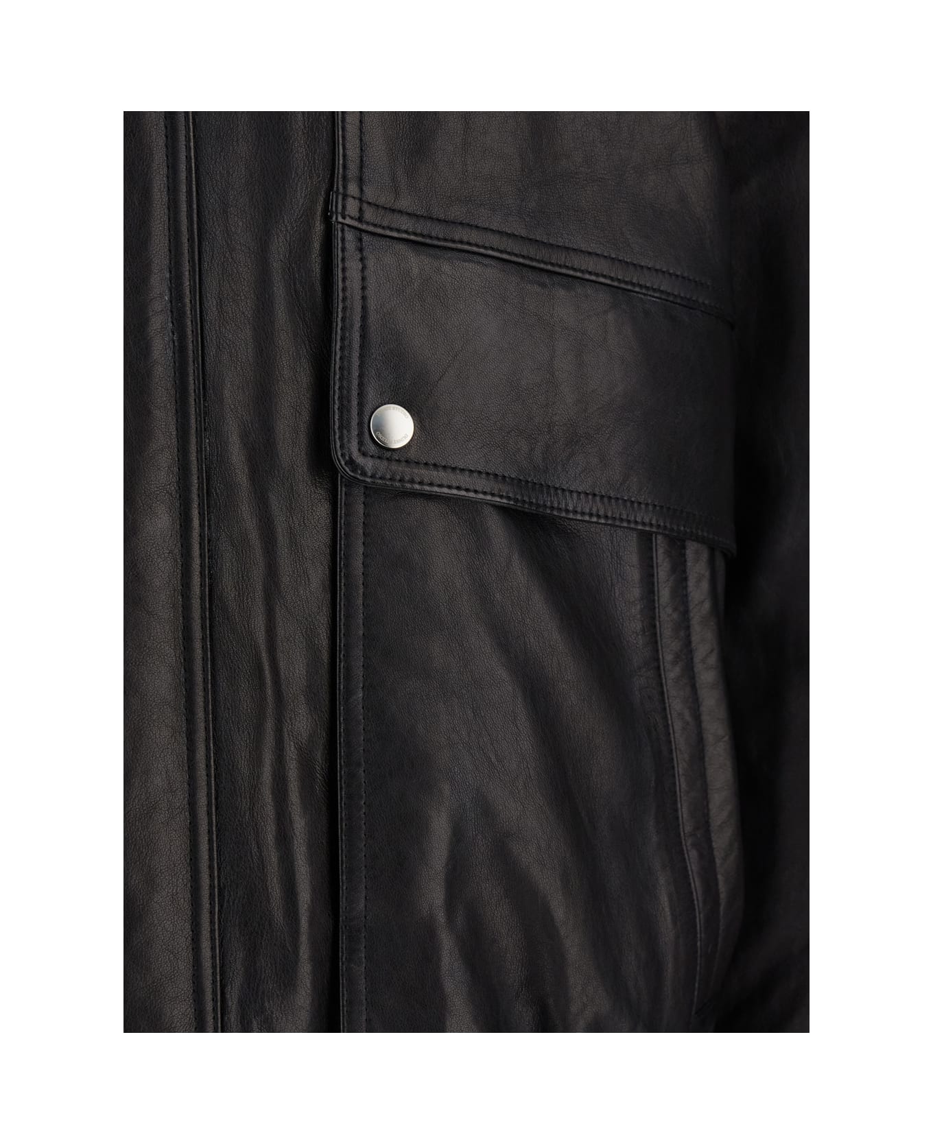 Dunst Black Jacket With Pockets On The Front And Elastic Hem In Leather Man - Black