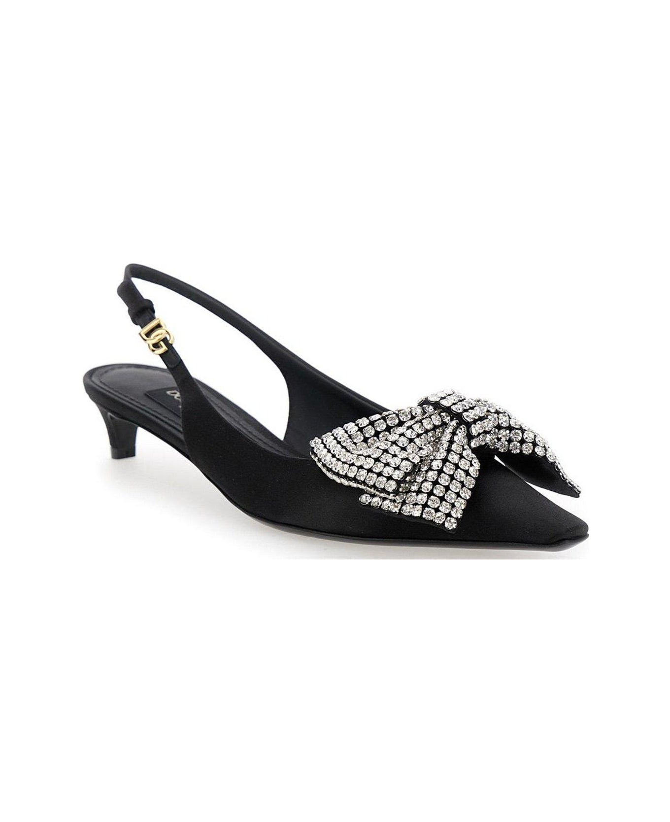 Dolce & Gabbana Embellished Satin Slingbacks - Nero Crystal