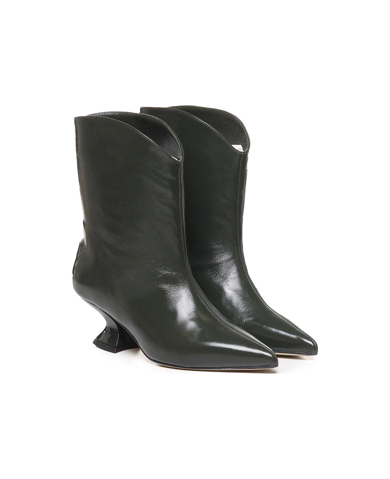 Alchimia Leather Ankle Boot With Low Heel - Green