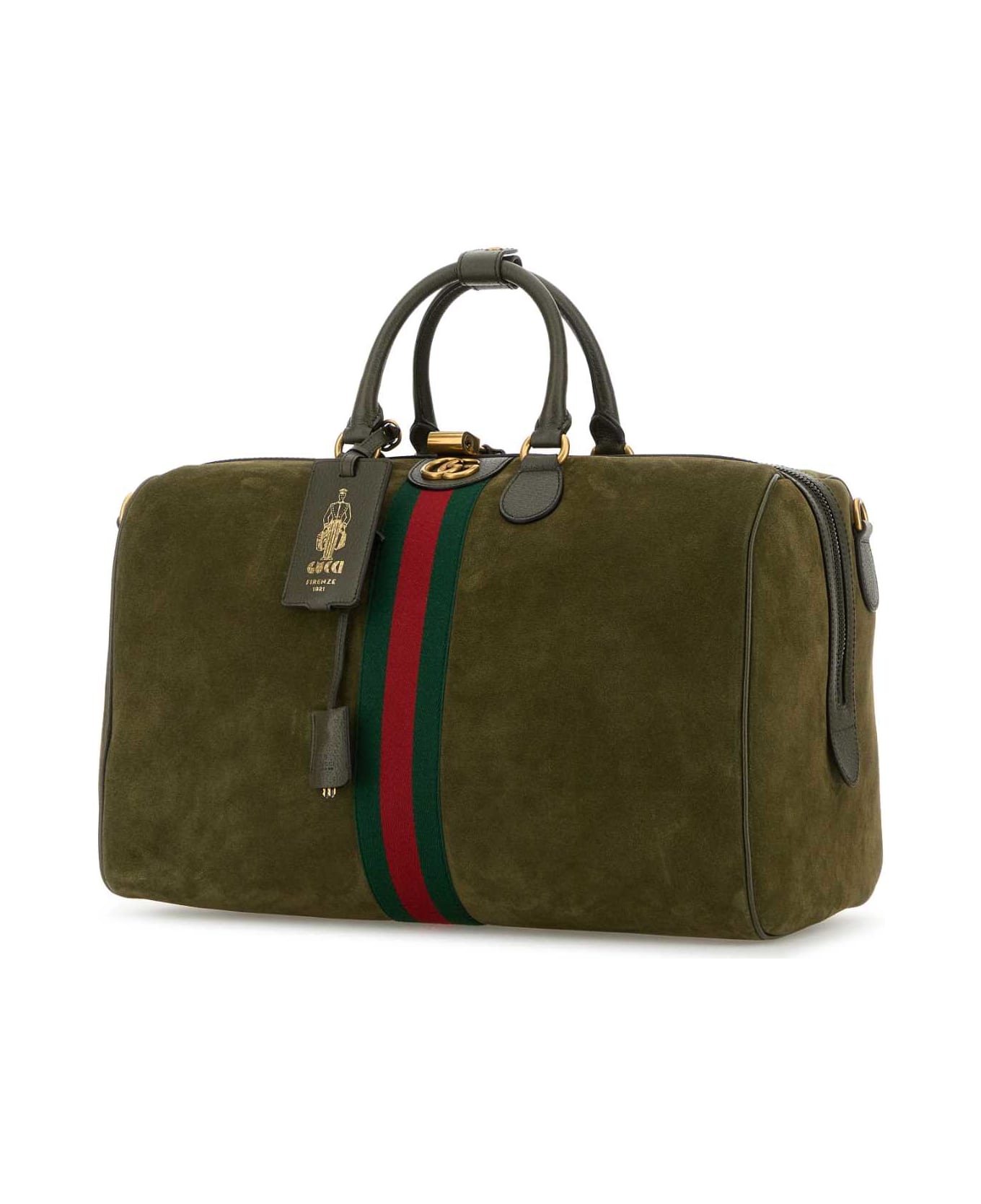 Gucci Olive Green Suede Medium Gucci Savoy Travel Bag - GREEN