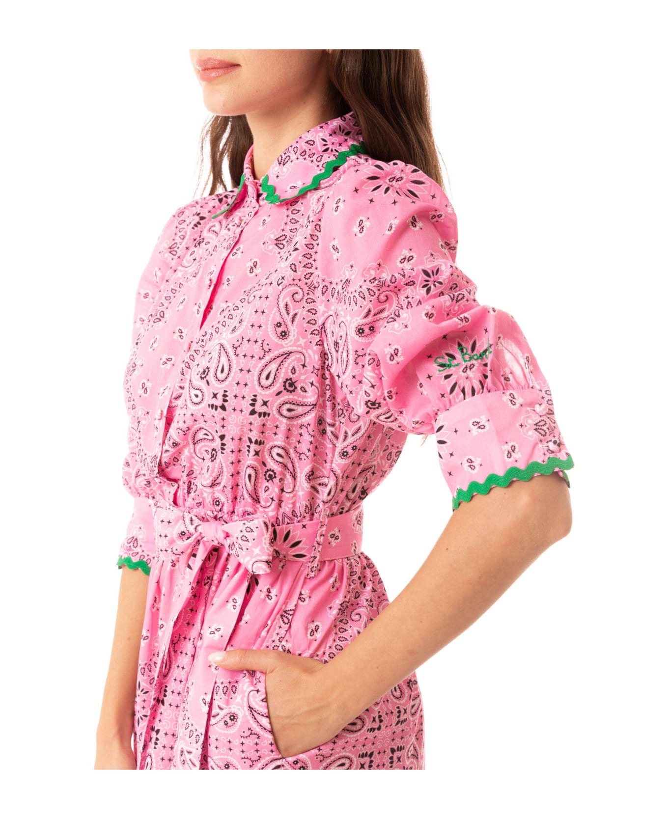 MC2 Saint Barth Bandanna Print Cotton Short Dress Daisy With Embroideries - PINK