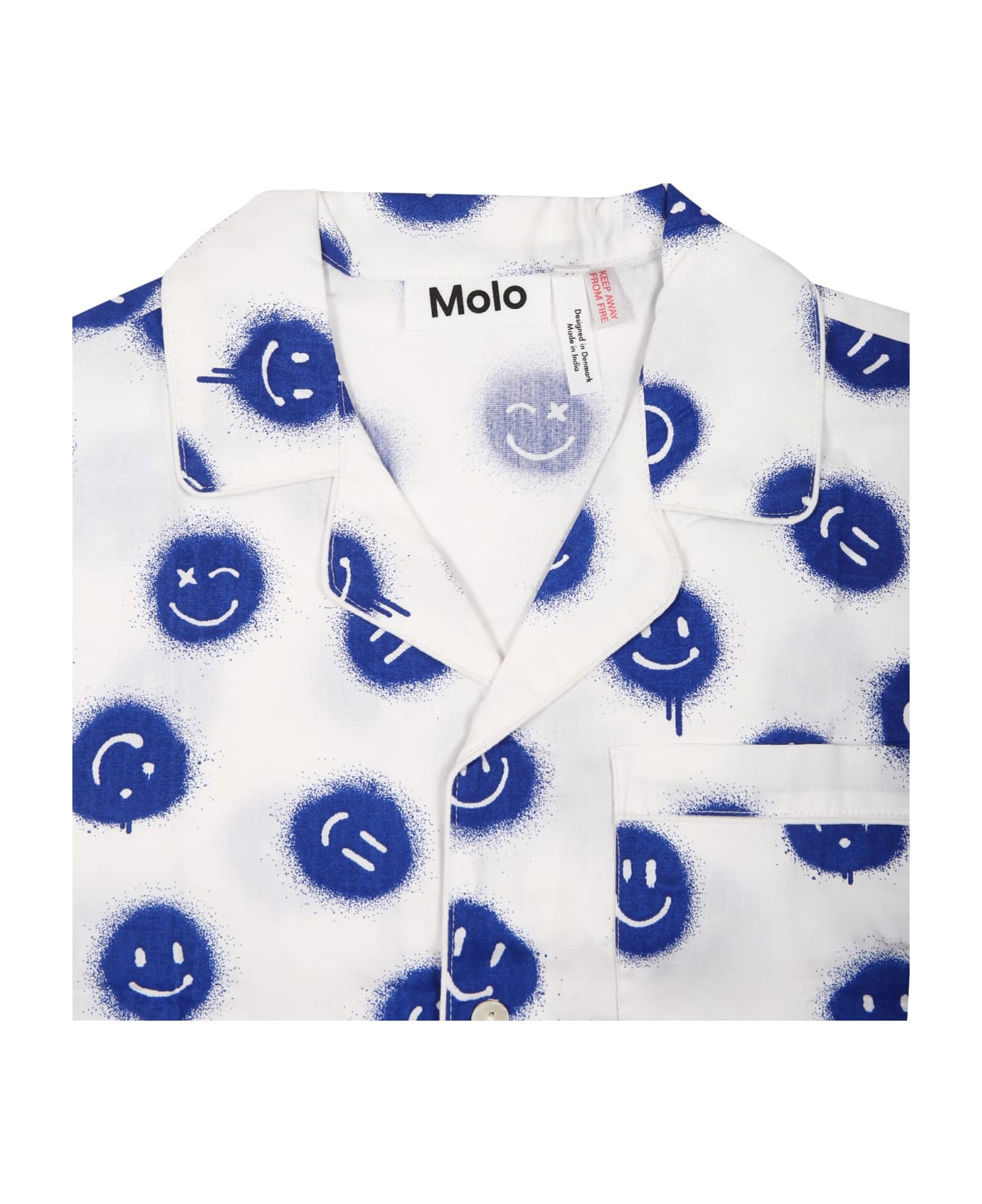 Molo White Pajamas For Kids With Smiley - Blue ジャンプスーツ