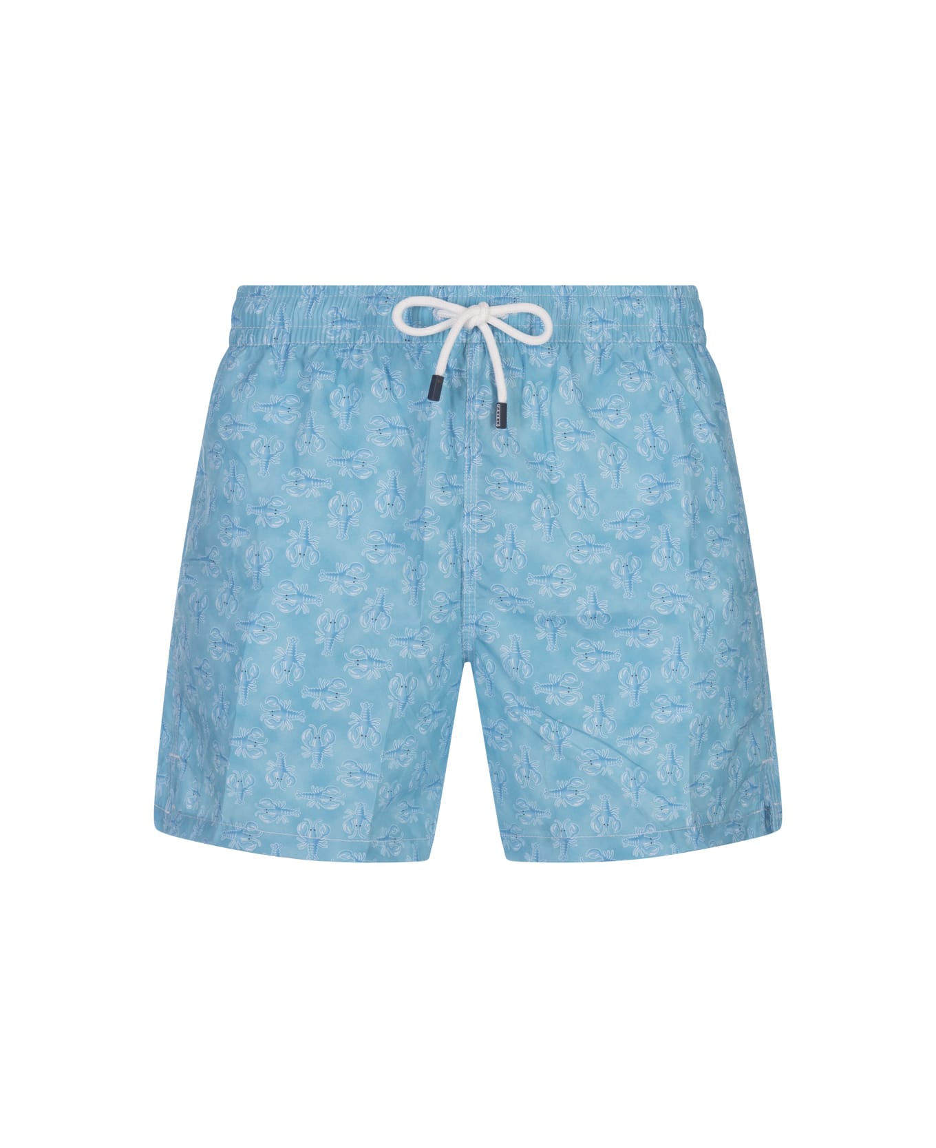 Fedeli Light Blue Swim Shorts With Lobster Pattern - Blue スイムトランクス