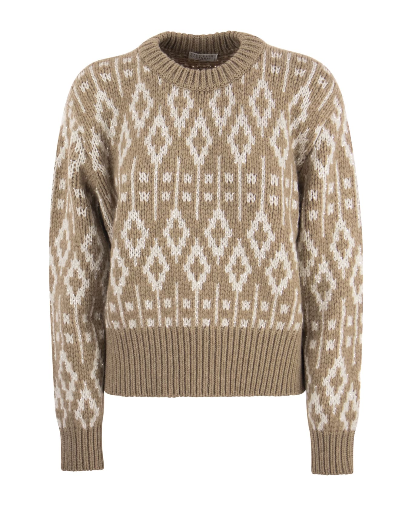 Brunello Cucinelli Vintage Jacquard Cashmere Sweater - Beige ニットウェア