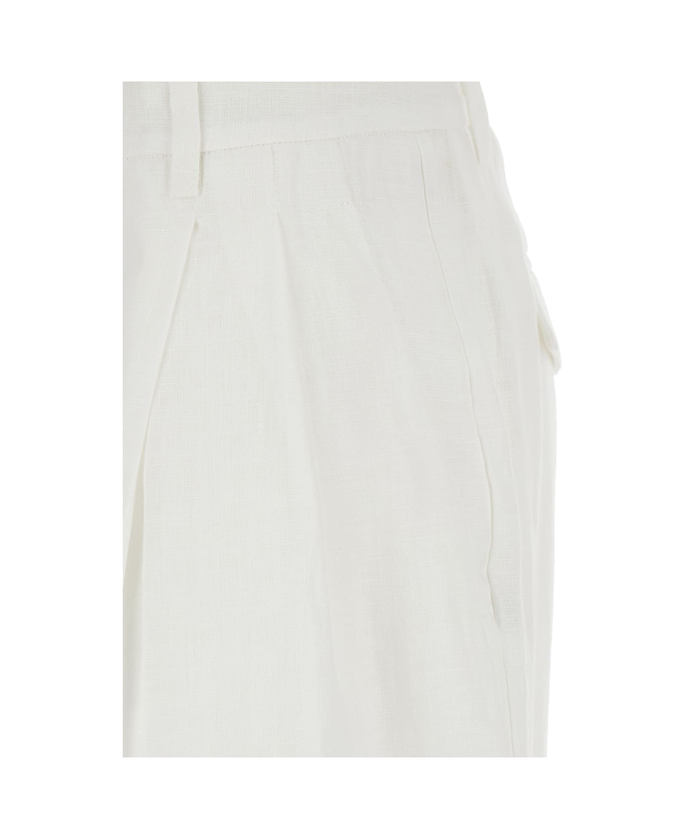 SEMICOUTURE White Pants With Belt Loops And Pence Details In Linen Woman - White