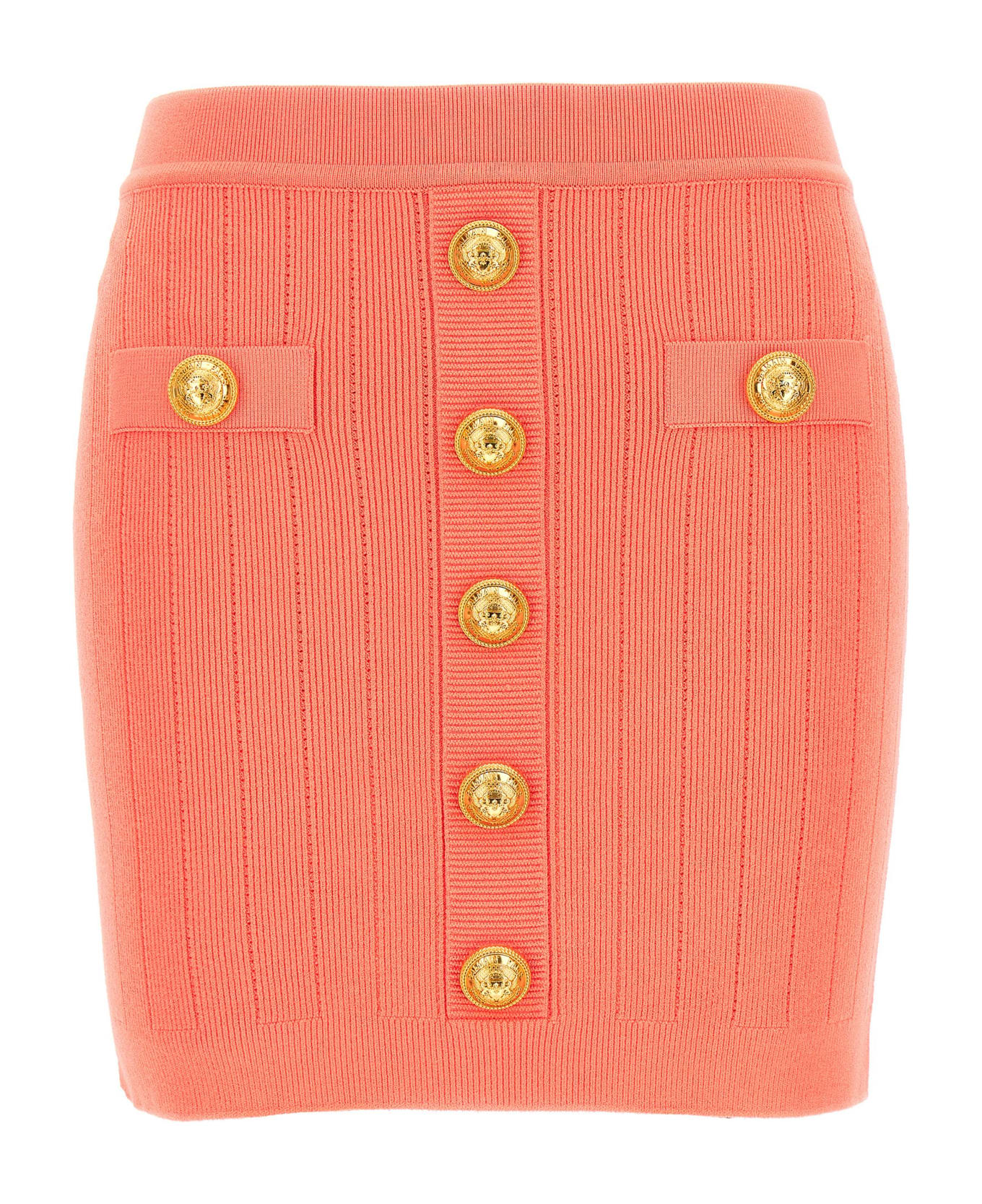 Balmain Logo Button Knit Skirt - Pink