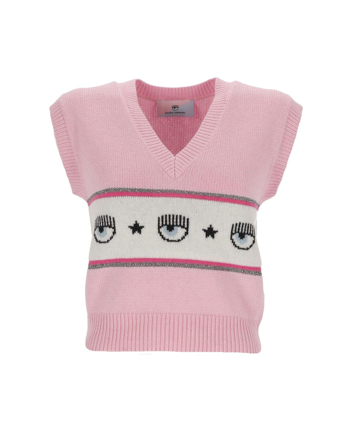 Chiara Ferragni Eyelike Intarsia-knit V-neck Vest - Pink