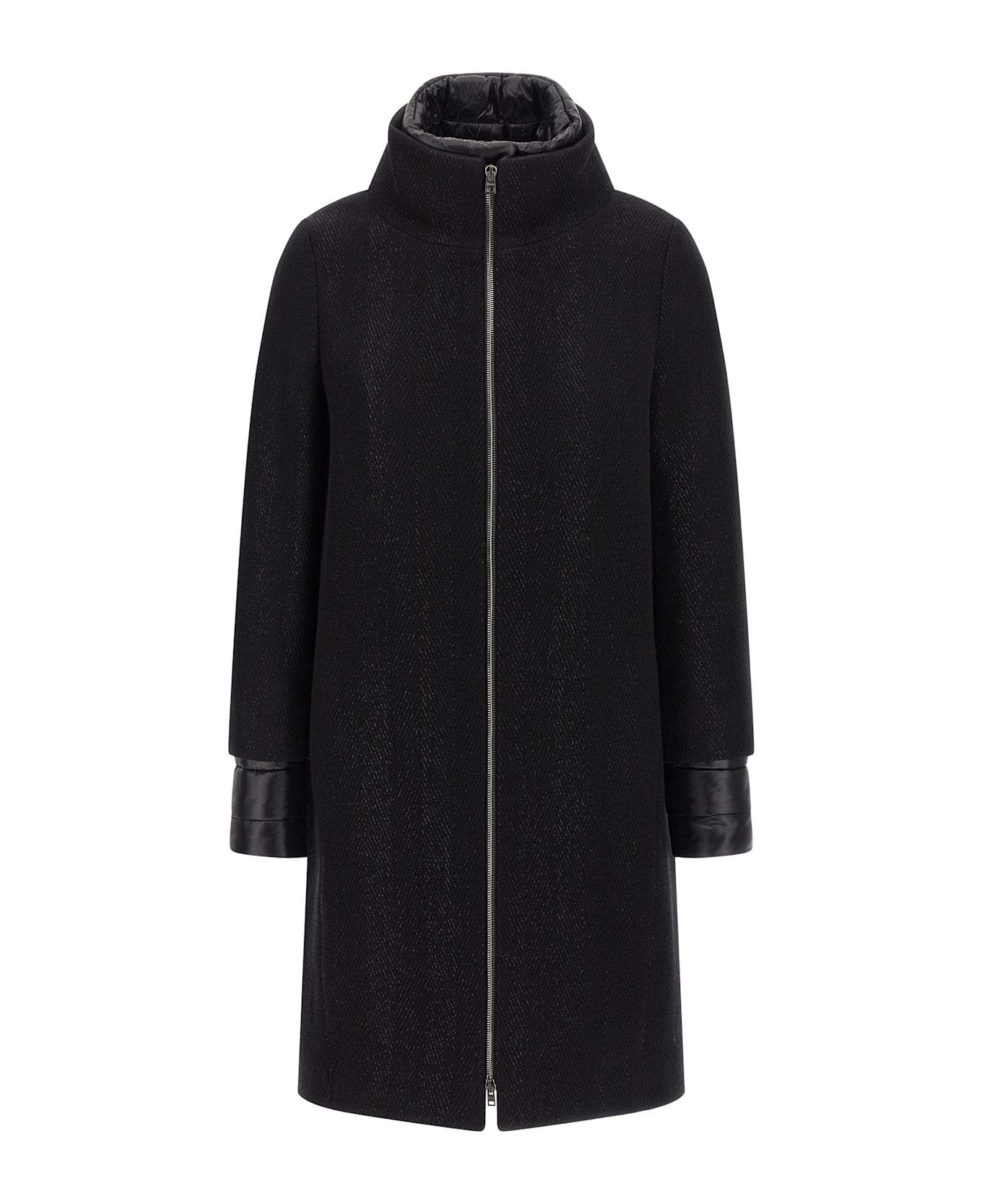 Herno Lamé Thread And Wool Coat - Black  