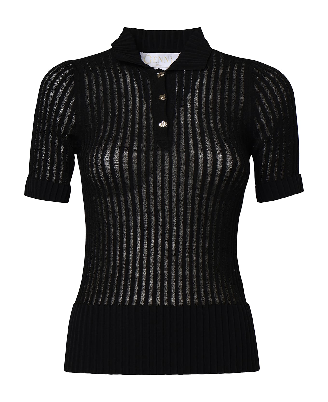 Genny Viscose Polo Shirt With Pleats - Black