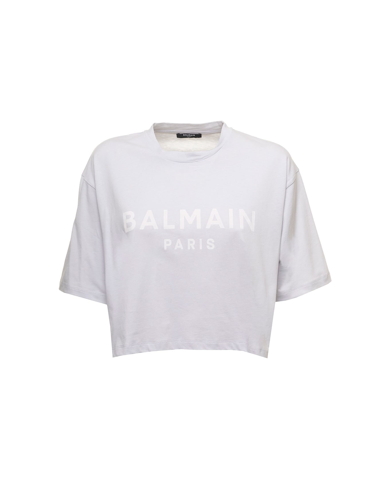 Balmain Cropped Balmain Print T-shrt - Blu