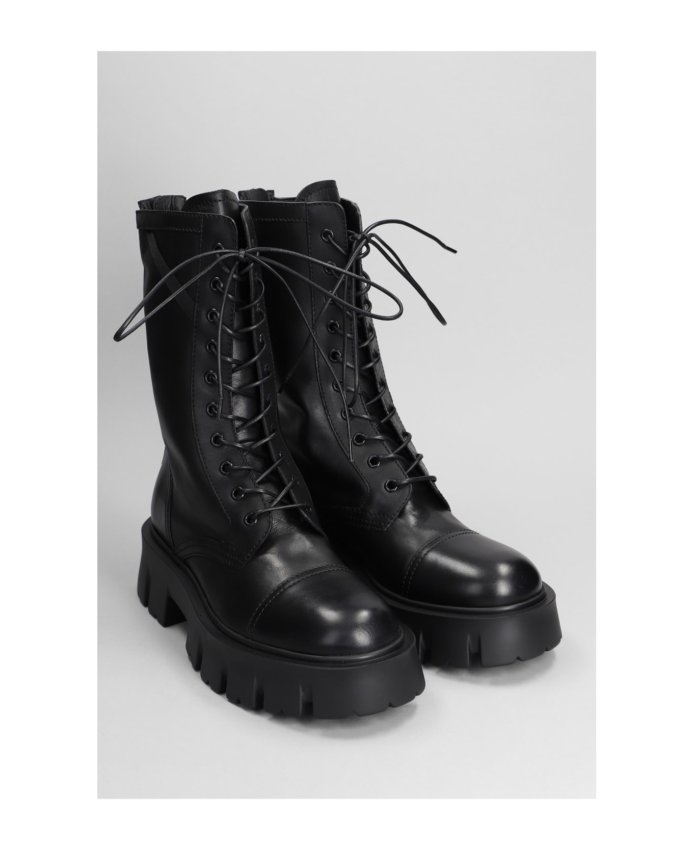 Premiata Combat Boots In Black Leather - black