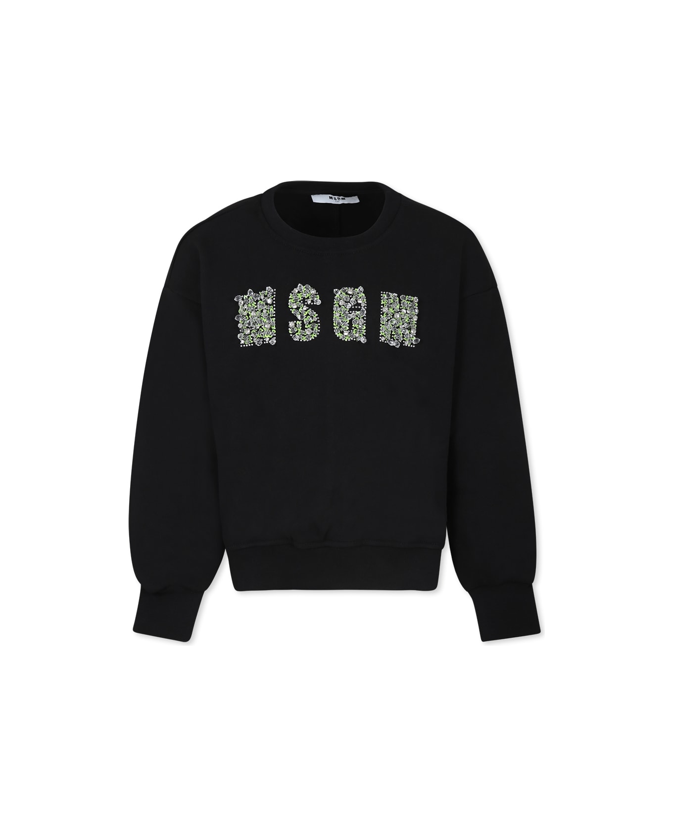 MSGM Black Sweatshirt For Girl With Logo - Black ニットウェア＆スウェットシャツ