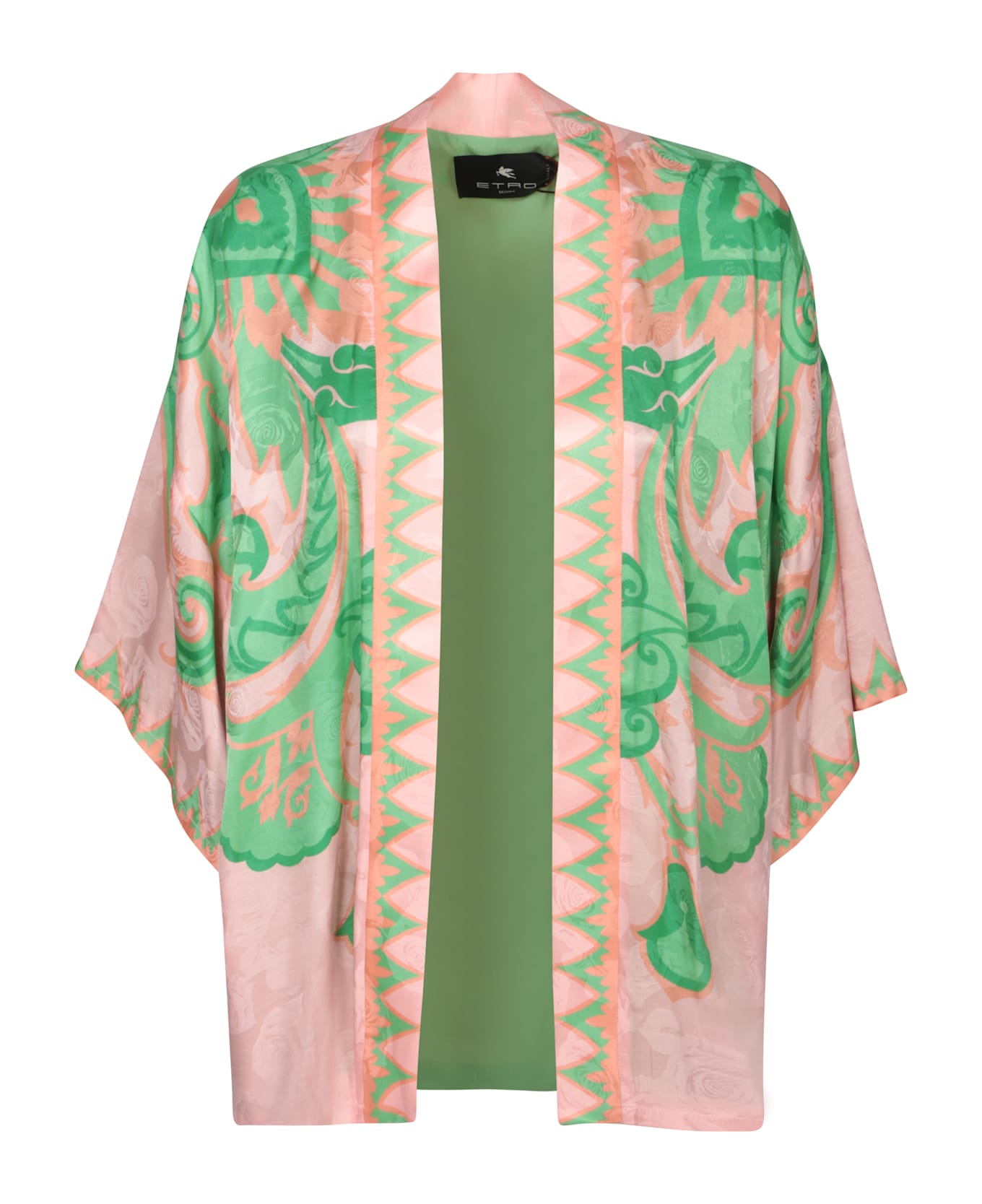 Etro Silk Kimono Jacket In Green And Pink - Green