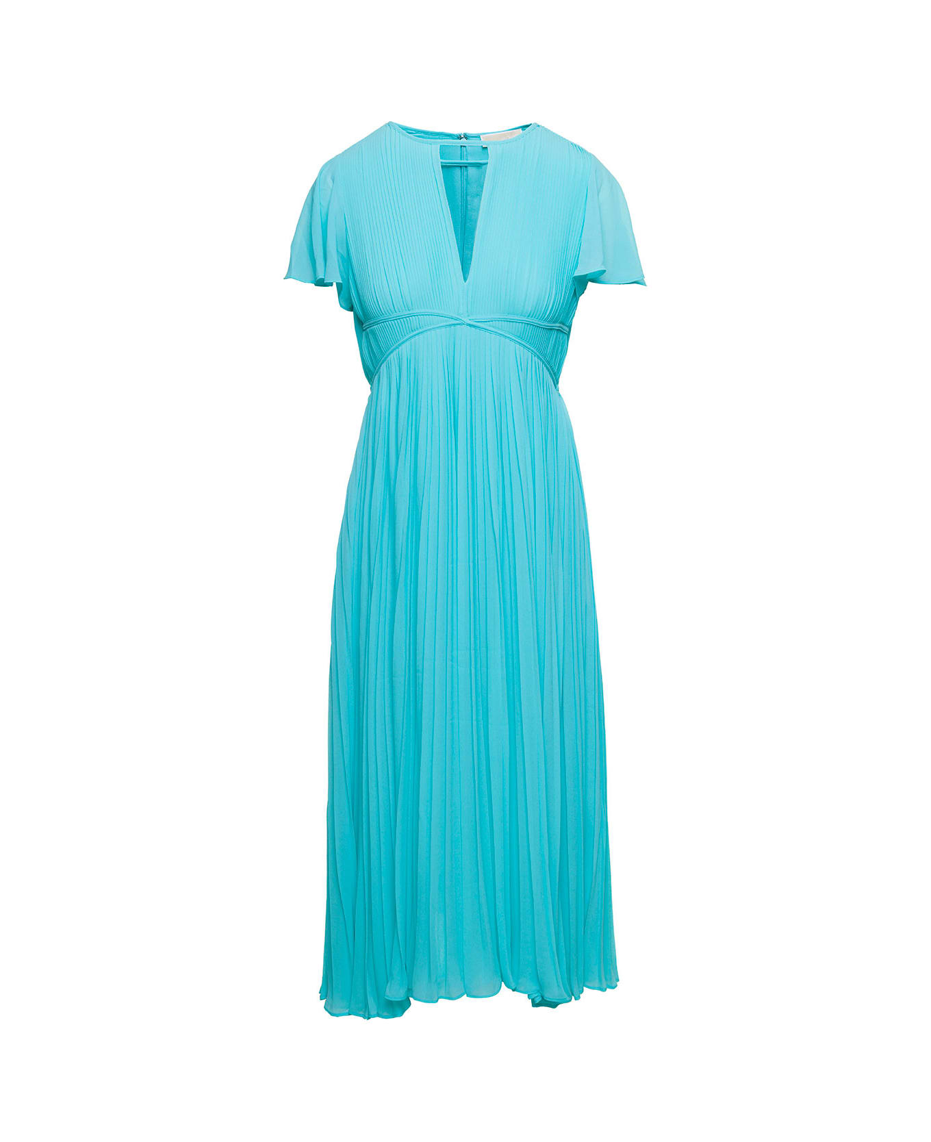 Michael Kors Empire-style Midi Dress In Pleated Fabric - Turquoise ワンピース＆ドレス