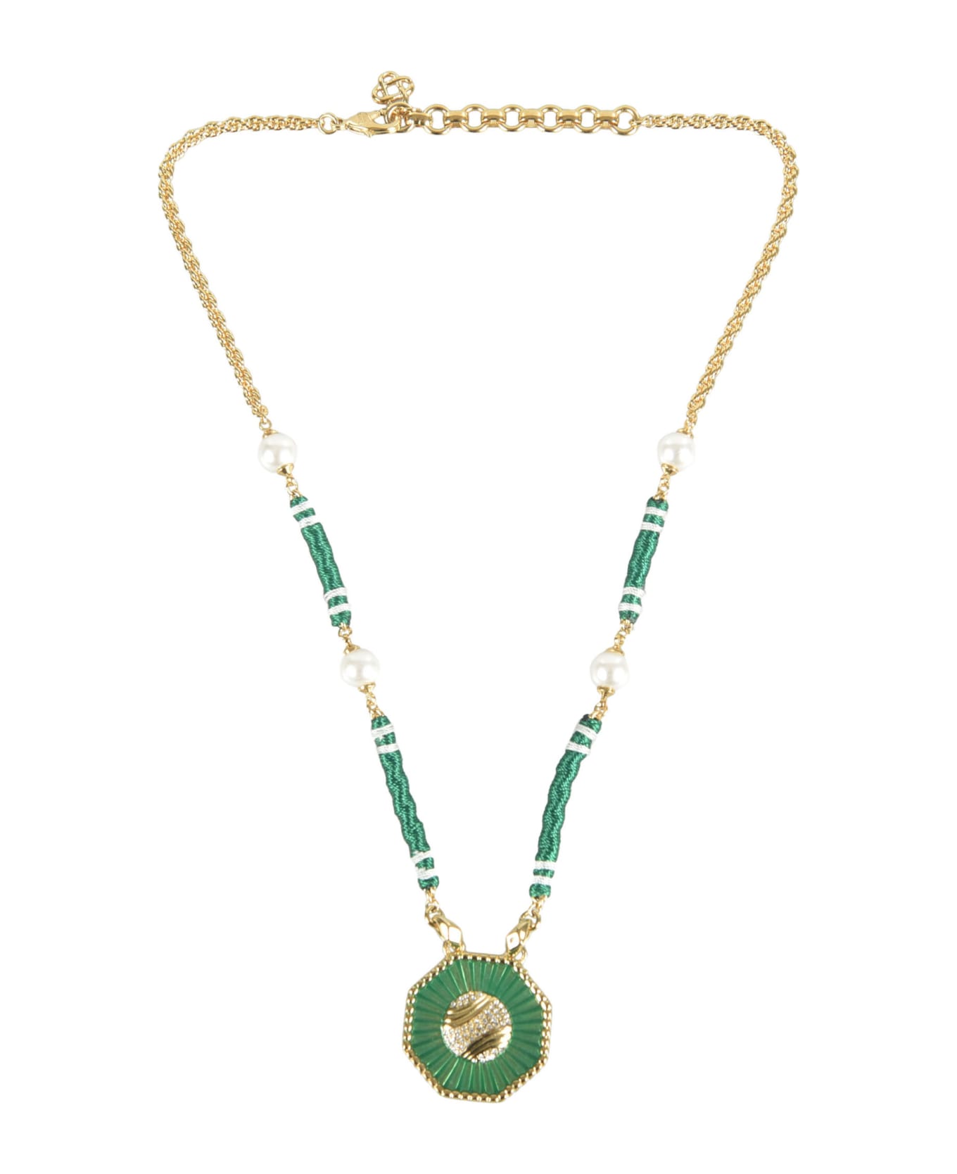 Casablanca Semi-chain Embellished Necklace - Gold/Green