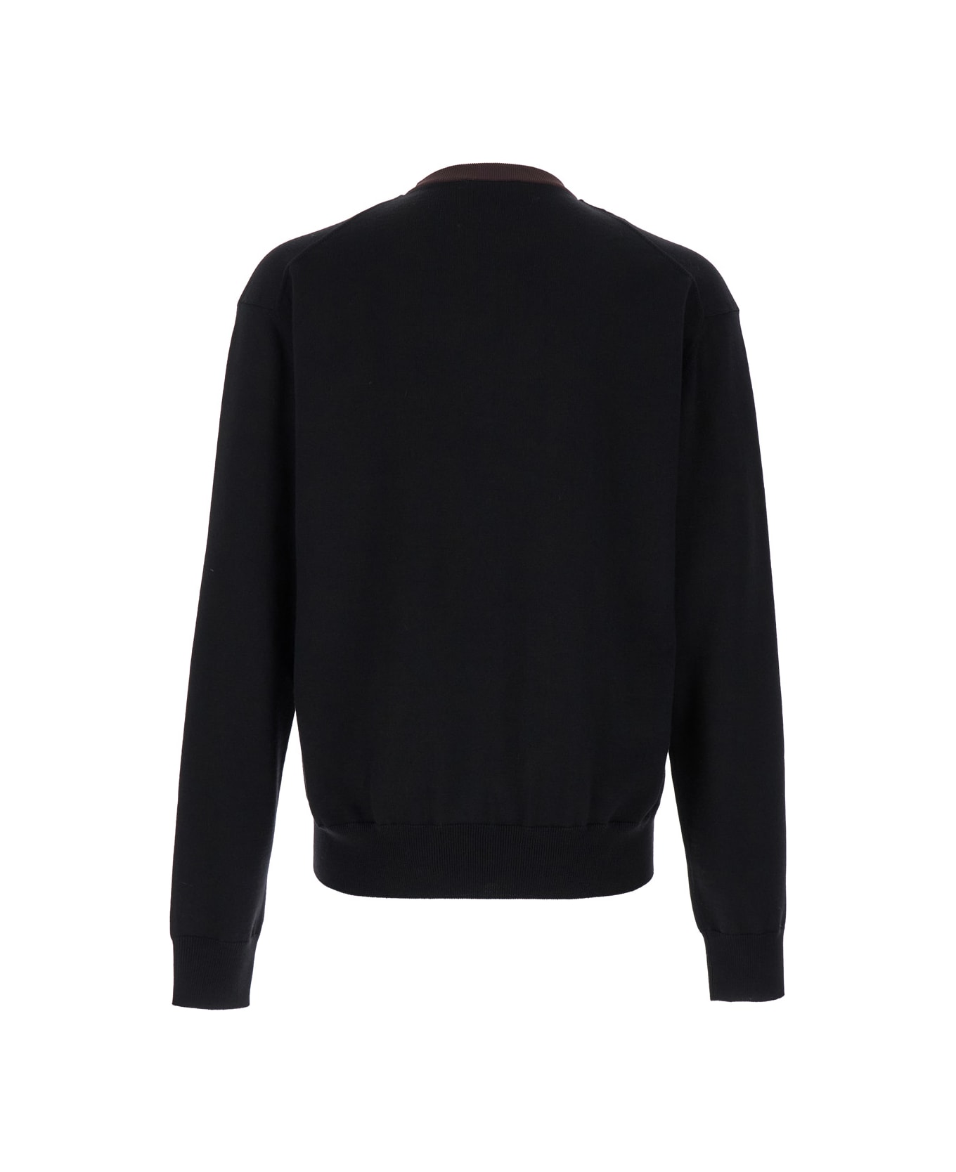 Jil Sander Black And Brown Double-neck Sweater In Wool Man - Black