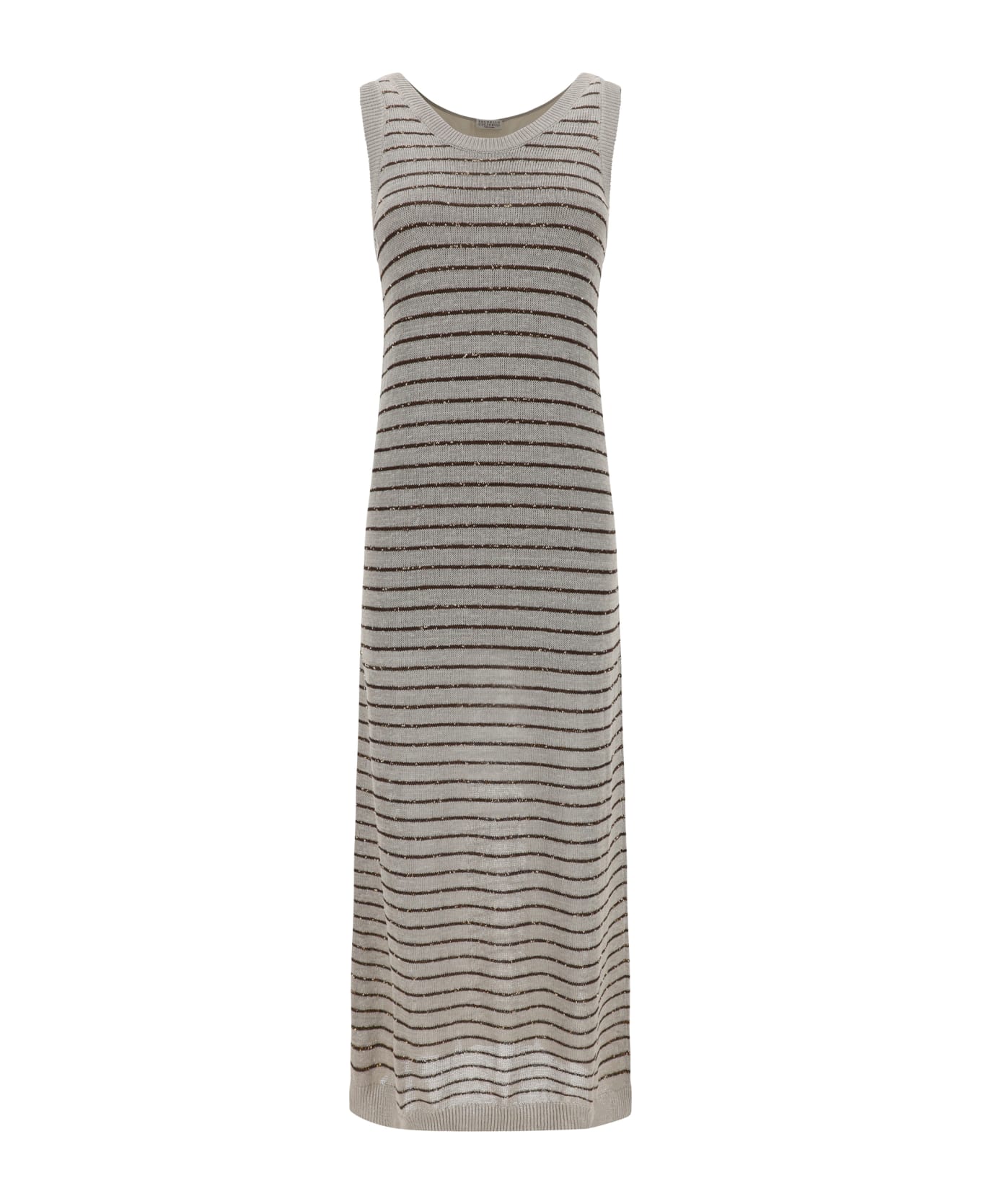 Brunello Cucinelli Sequin Striped Long Dress - Quarzo+marrone