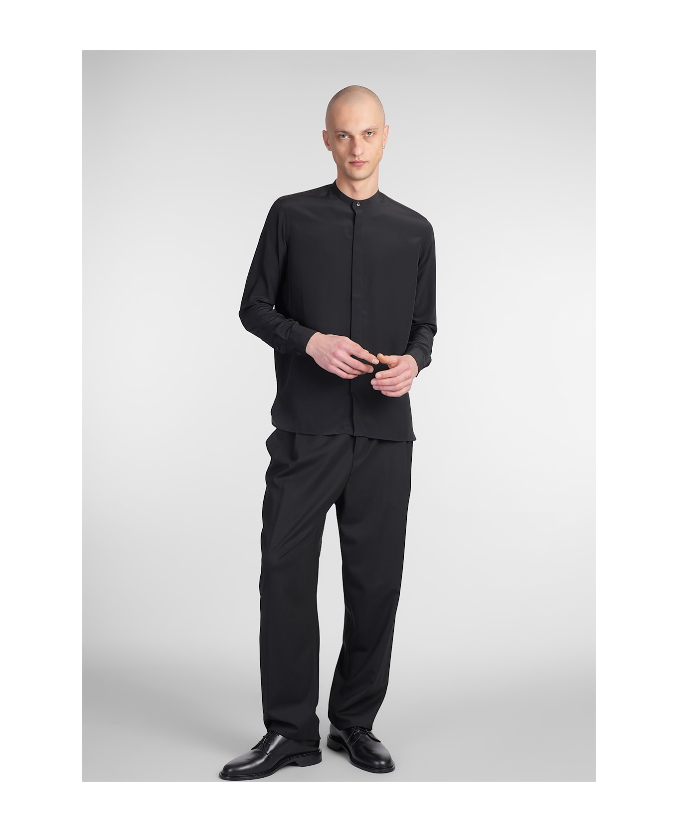 Laneus Shirt In Black Silk - black