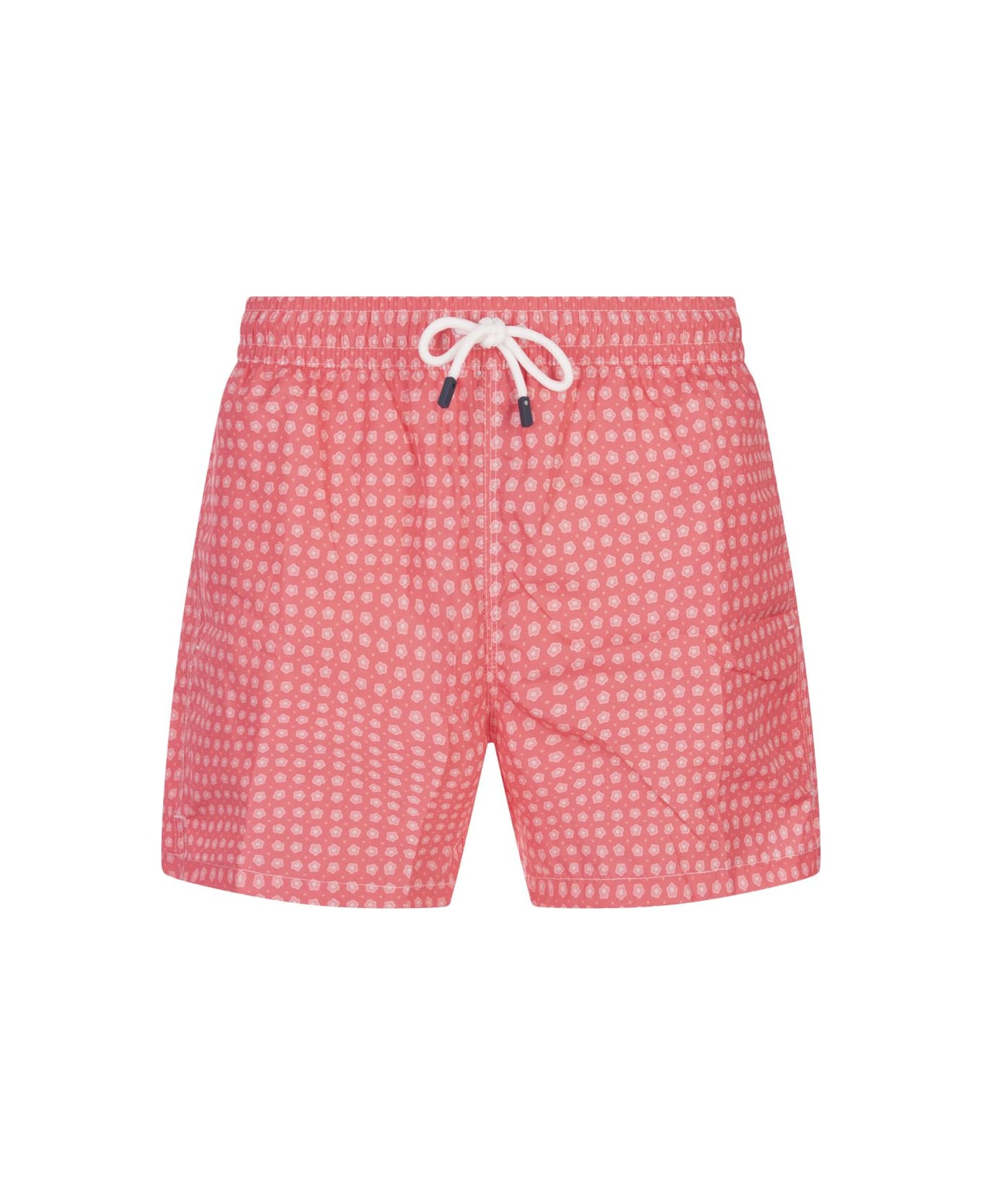 Fedeli Red Swim Shorts With Micro Flower Pattern - Red