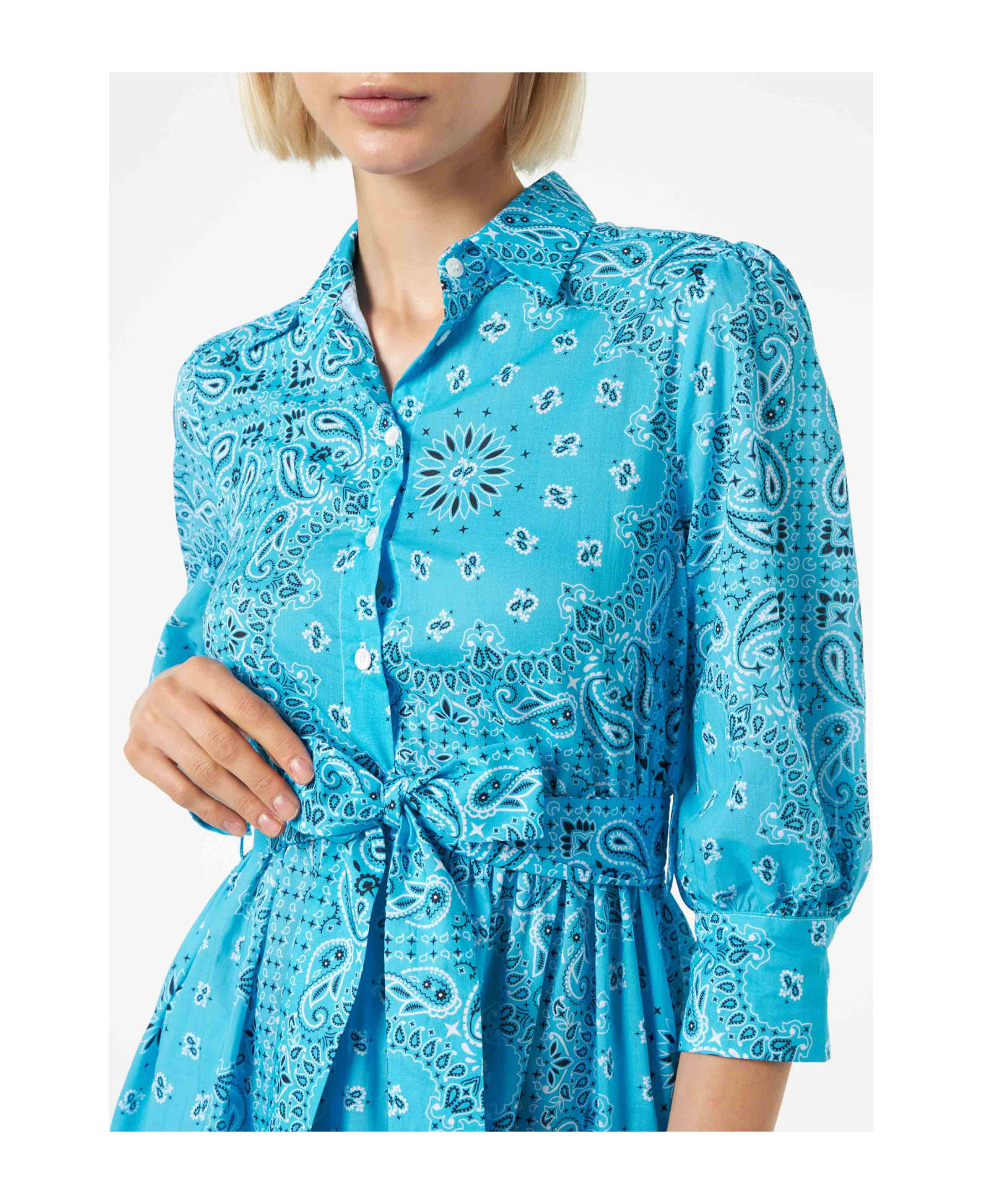 MC2 Saint Barth Bandanna Print Cotton Short Dress Daisy With Embroideries - SKY ワンピース＆ドレス