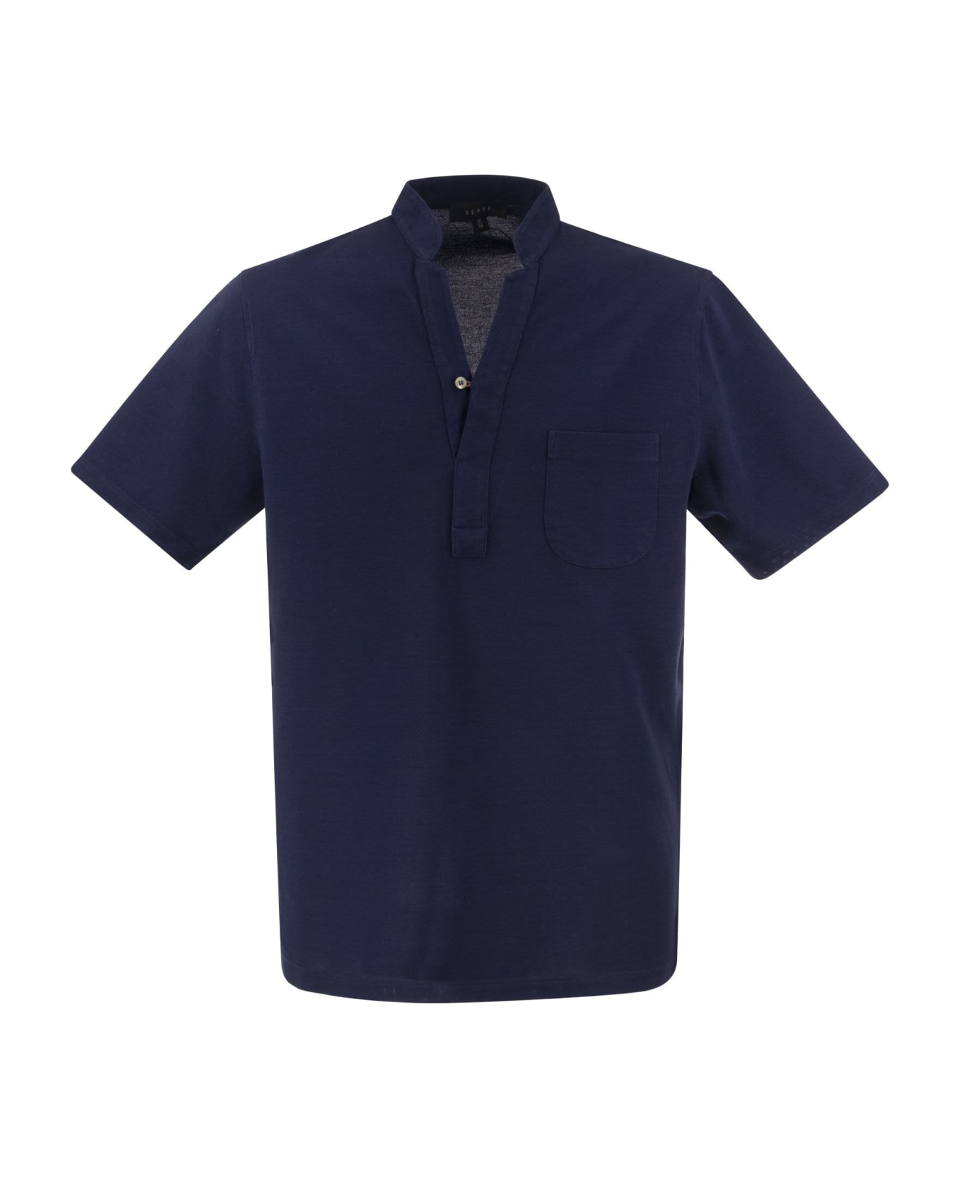 Sease Fish Tail Short - Cotton Piquè Short Sleeve Polo - Blue ポロシャツ