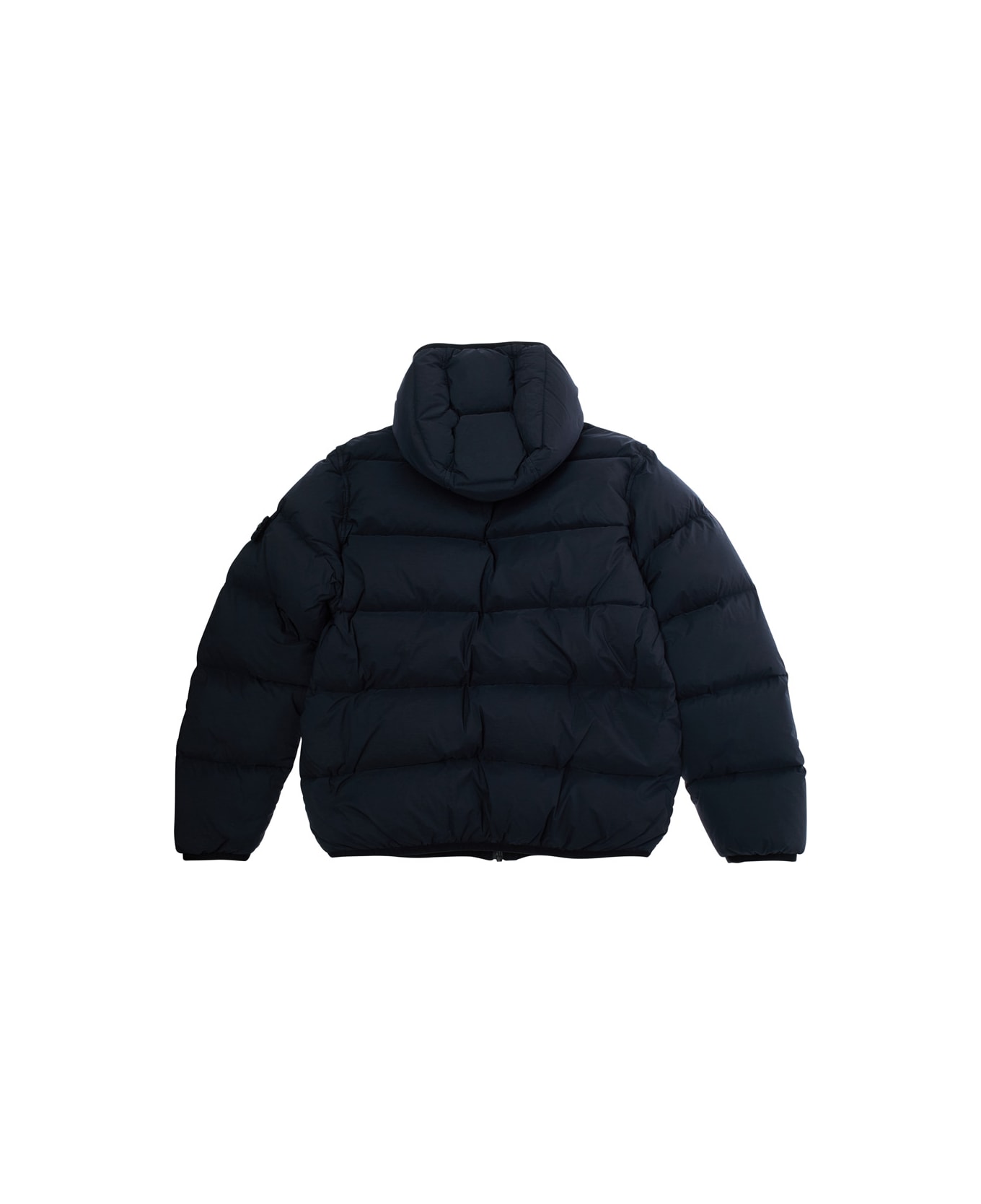 Stone Island Junior Blue Down Jacket With Fixed Hood And Logo Patch On The Sleeve In Tech Fabric Boy - Blu