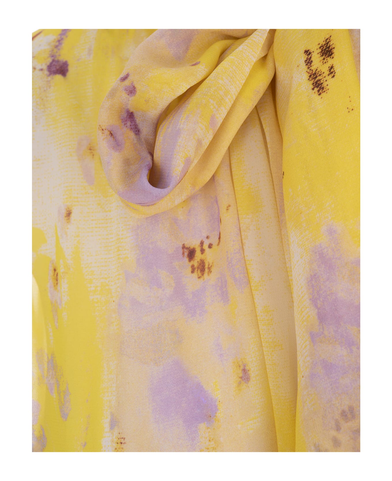 MSGM Short Dress In Georgette With 'artsy Flower' Print - Yellow