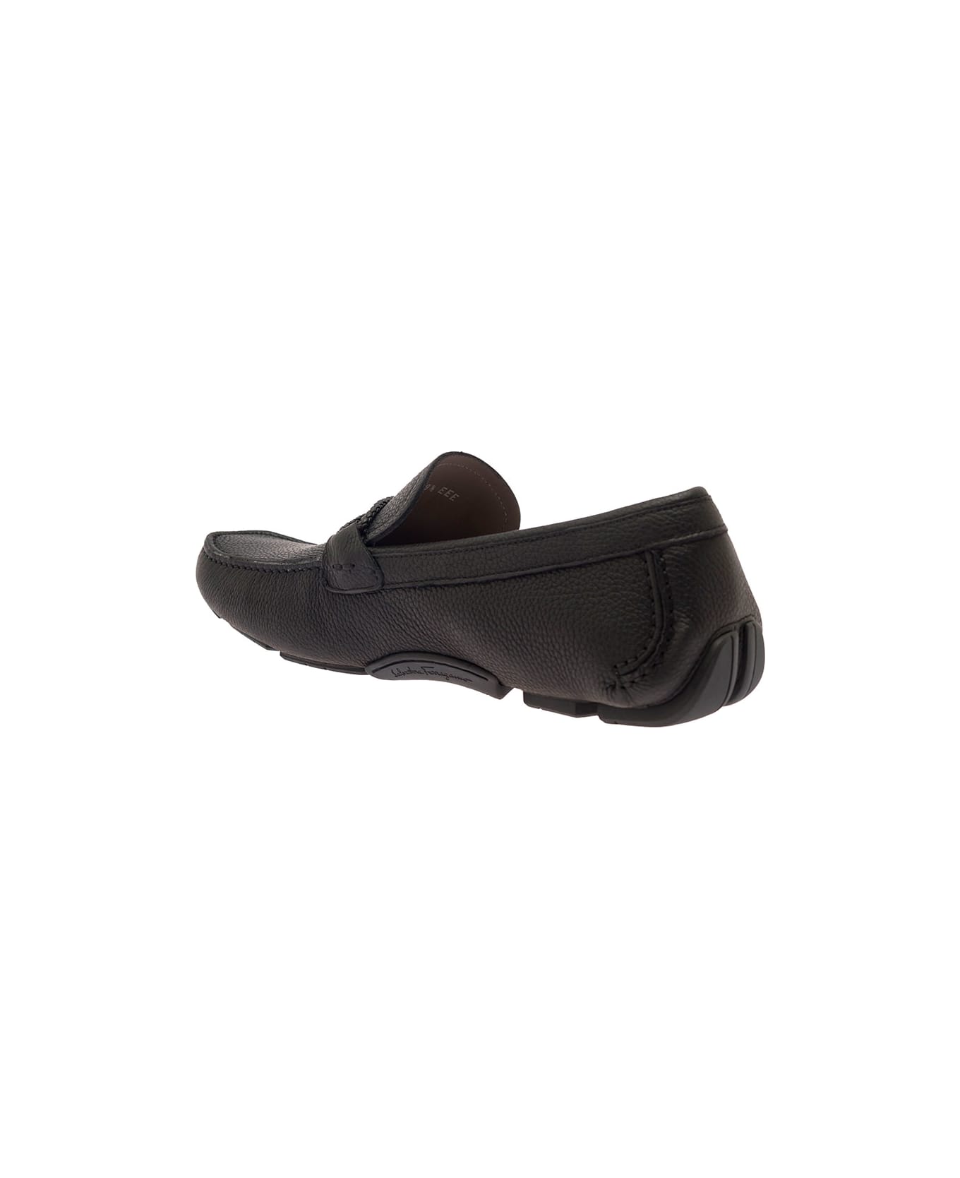Ferragamo Black Slip-on Loafers With Gancini Detail In Hammered Leather Man - BLACK