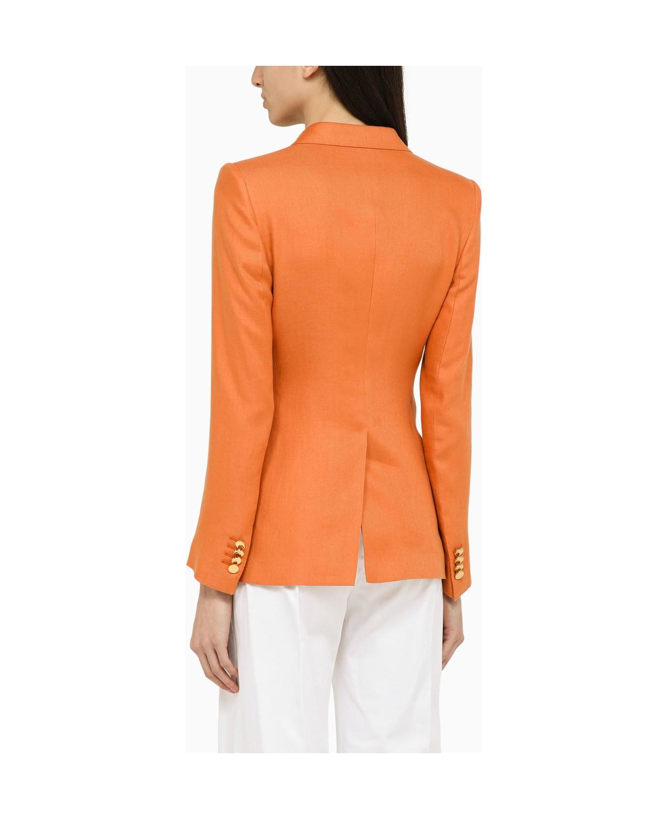 Tagliatore Orange Linen Double-breasted Jacket - Orange