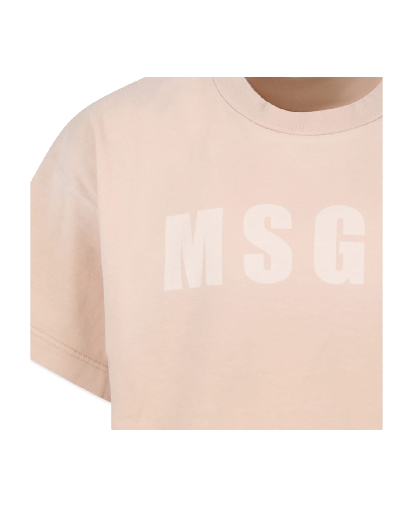 MSGM Beige T-shirt For Girl With Logo - Beige