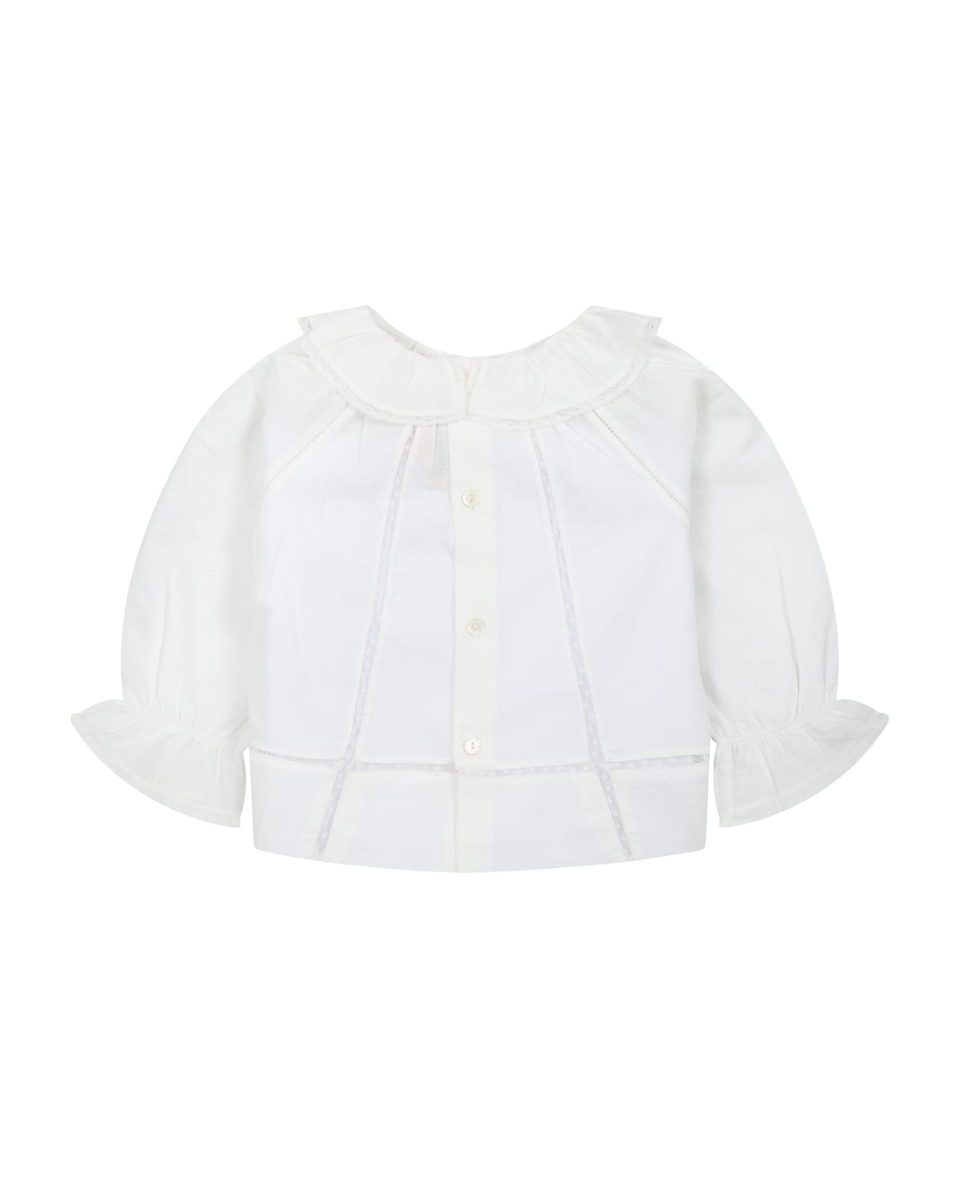 Bonpoint White Shirt For Baby Girl With Rouches And Lace - White