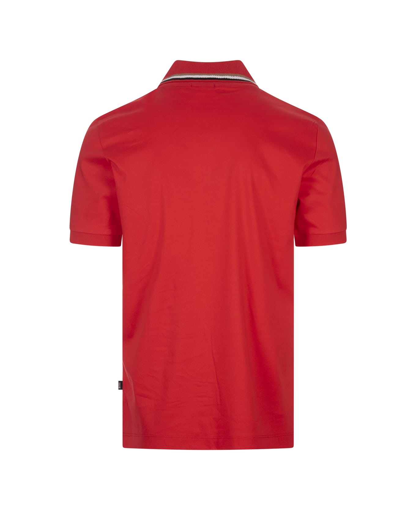 Hugo Boss Red Slim Fit Polo Shirt With Striped Collar - Red