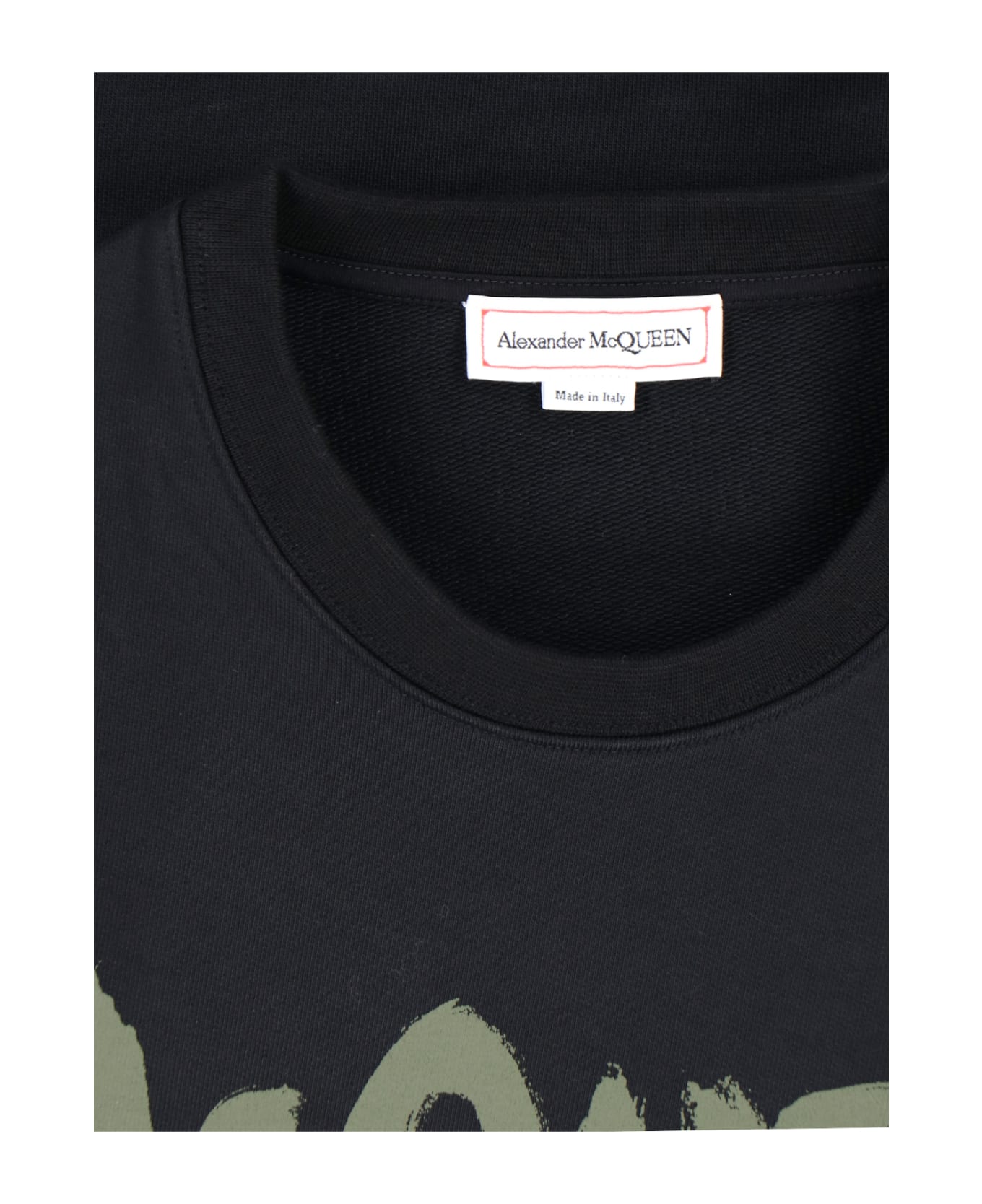 Alexander McQueen Logo Crewneck Sweatshirt - Black/khaki フリース