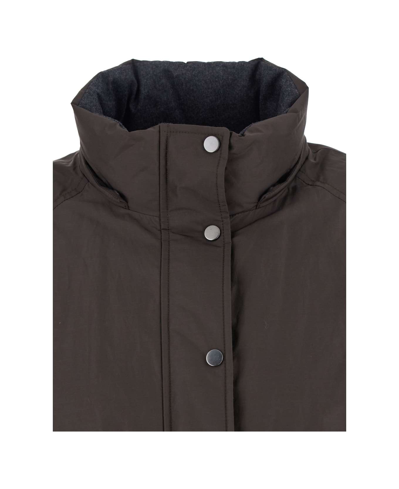 Brunello Cucinelli Green Jacket With Fixed Hood With Snap Buttons In Cotton Blend Woman - Green