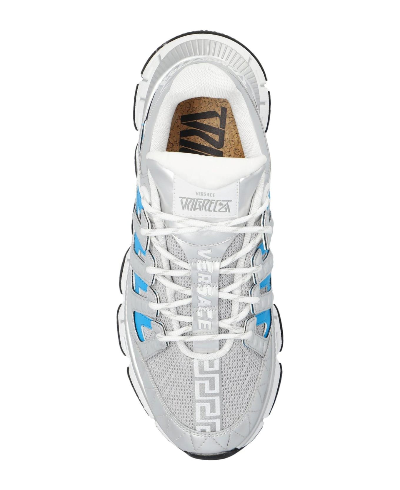 Versace Trigreca Panelled Mesh Lace-up Sneakers - Blu e Argento スニーカー