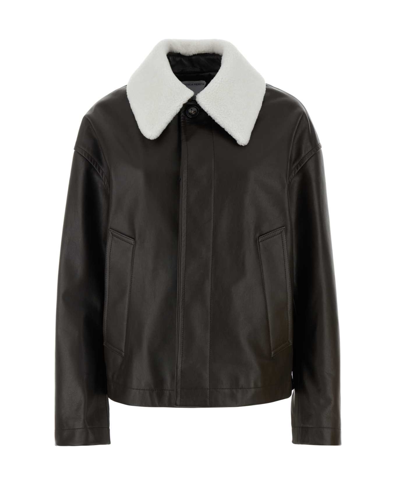 Bottega Veneta Dark Brown Leather Jacket - FONDANT